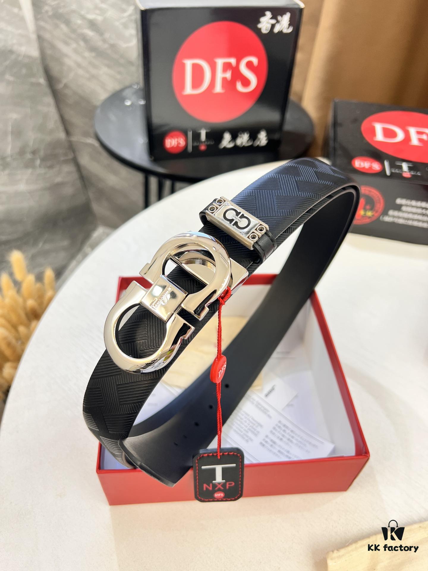 693200203a89a121ed54fd38 Salvatore Ferragamo Men's Belt, Top Grain Calfskin with Double-Sided Usage, 3.5cm Width, Stainless Steel '8' Buckle, Adjustable Length