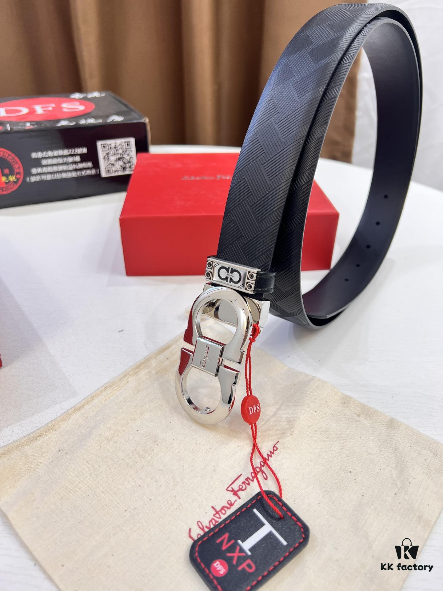 693200203a89a121ed54fd3a Salvatore Ferragamo Men's Belt, Top Grain Calfskin with Double-Sided Usage, 3.5cm Width, Stainless Steel '8' Buckle, Adjustable Length