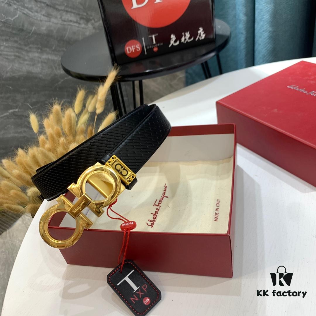 693200223a89a121ed54fd4f Top-Tier Salvatore Ferragamo Belt, Hong Kong Duty-Free Gift Box, Authenticity Verified by QR Code, New '8' Shaped Genuine Hardware, Double-Sided Premium Cowhide Leather