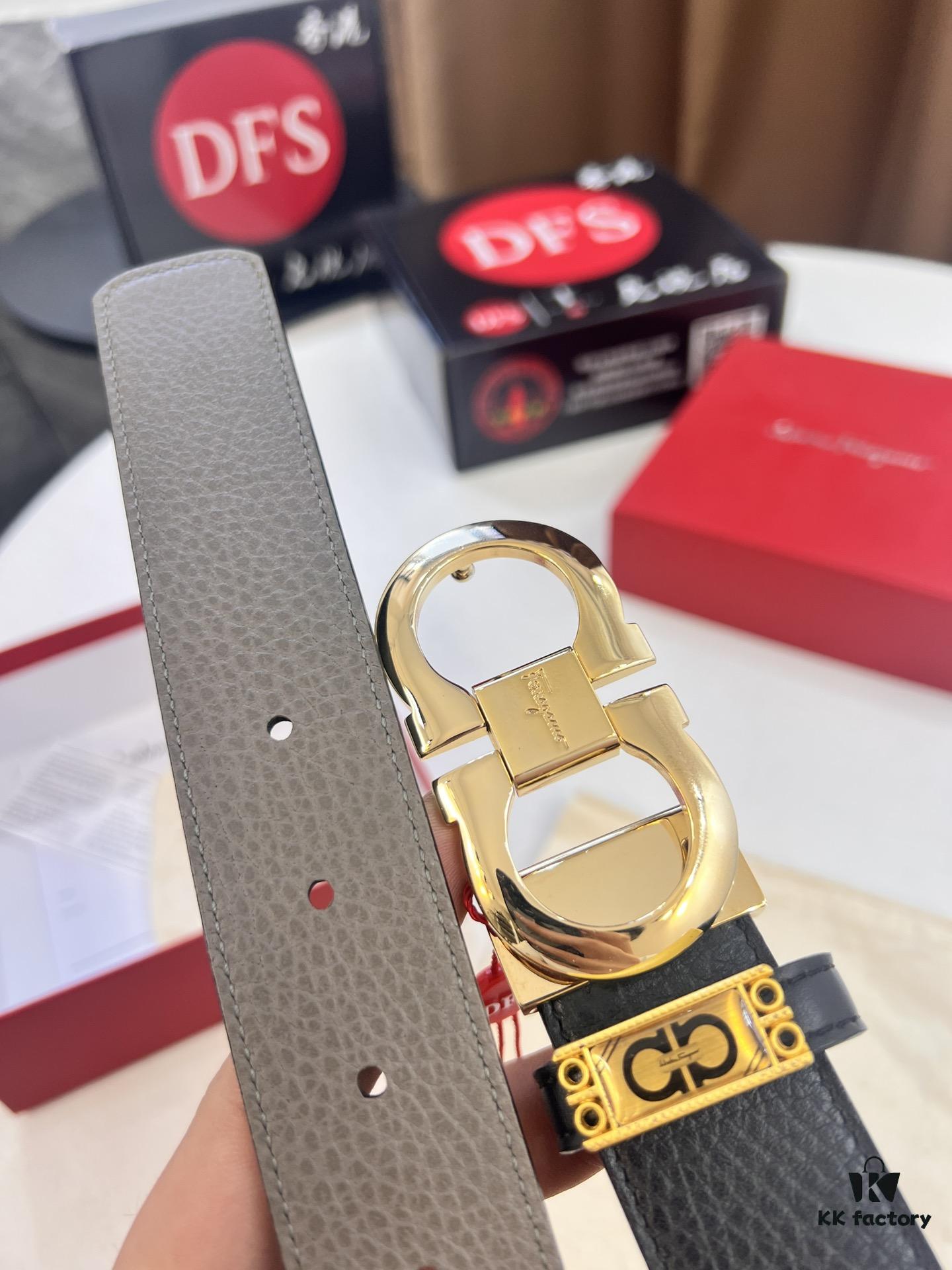 693200233a89a121ed54fd59 Ferragamo Men's Belt, Genuine First-Layer Calfskin with Crocodile Texture, Reversible Design, 3.5cm Width, Stainless Steel Buckle, Adjustable Length