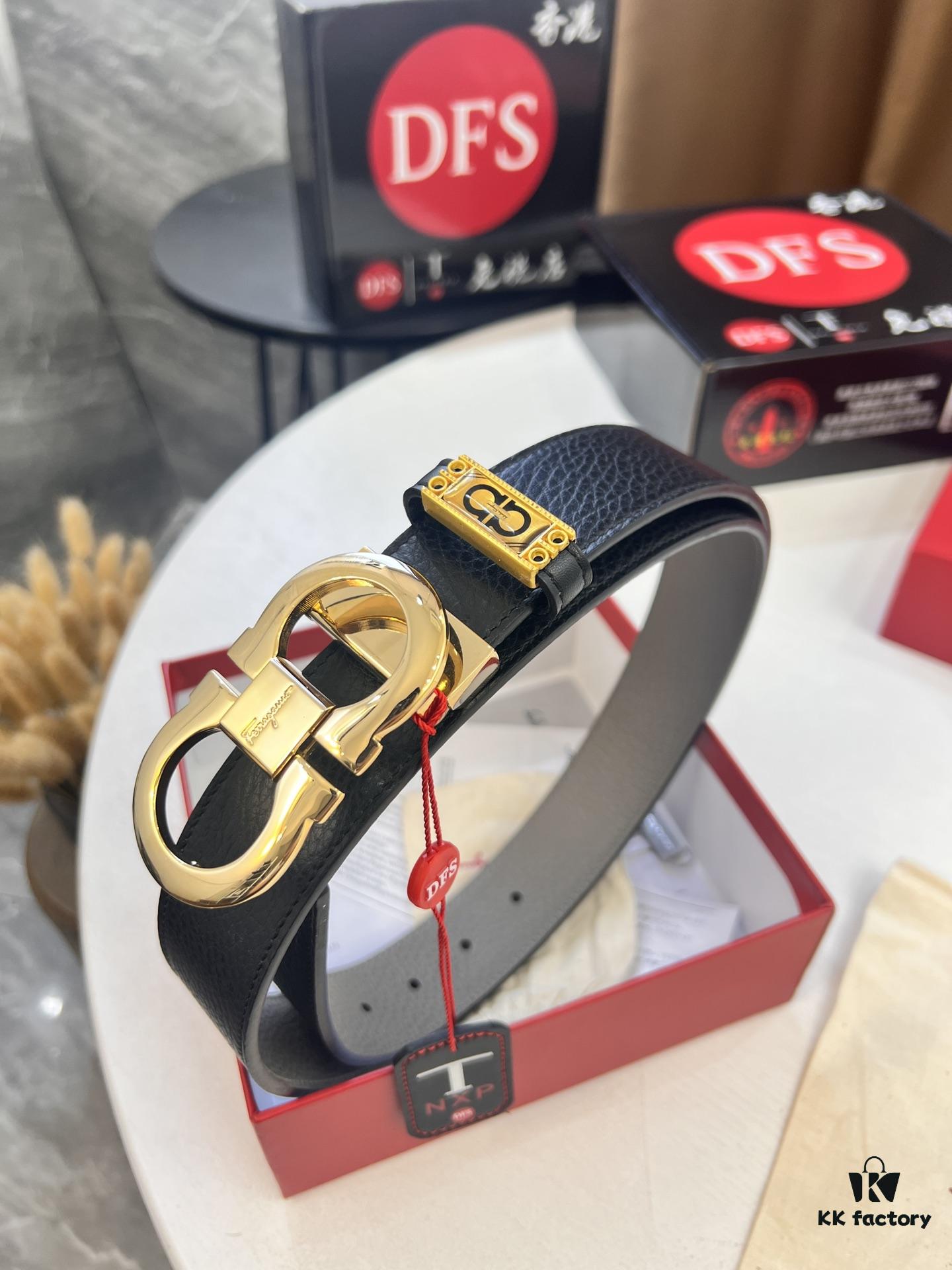 693200233a89a121ed54fd5a Ferragamo Men's Belt, Genuine First-Layer Calfskin with Crocodile Texture, Reversible Design, 3.5cm Width, Stainless Steel Buckle, Adjustable Length