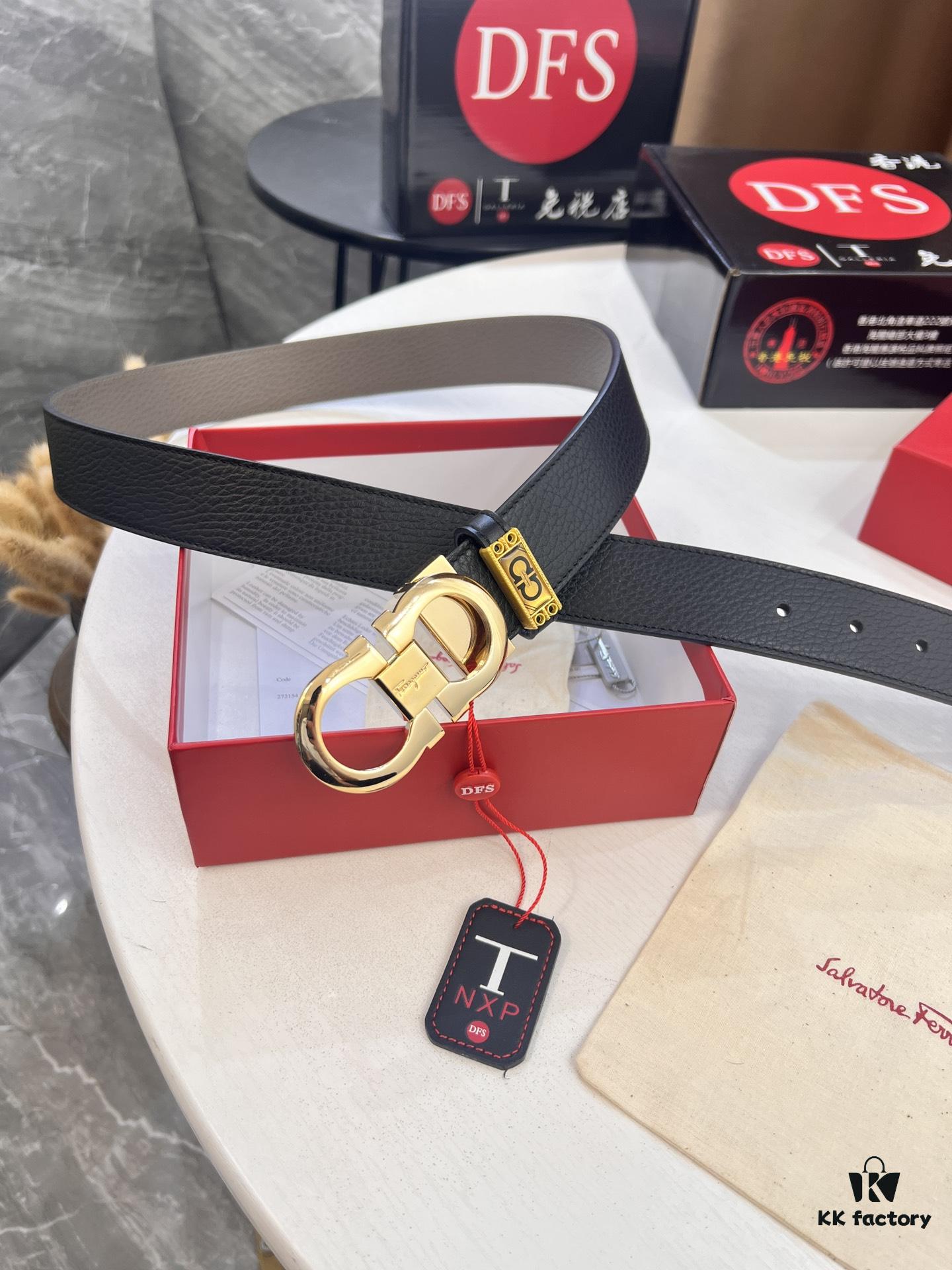 693200233a89a121ed54fd5b Ferragamo Men's Belt, Genuine First-Layer Calfskin with Crocodile Texture, Reversible Design, 3.5cm Width, Stainless Steel Buckle, Adjustable Length
