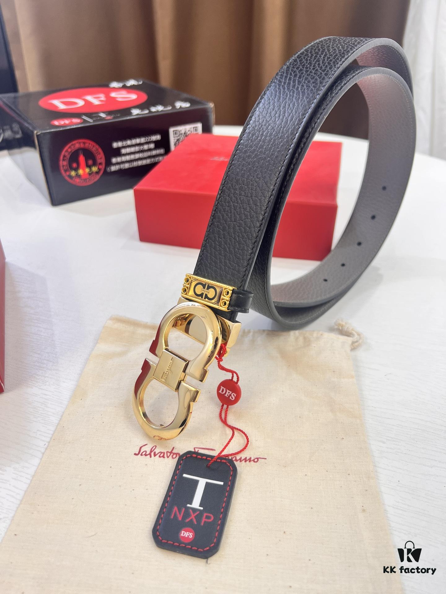 693200233a89a121ed54fd5c Ferragamo Men's Belt, Genuine First-Layer Calfskin with Crocodile Texture, Reversible Design, 3.5cm Width, Stainless Steel Buckle, Adjustable Length