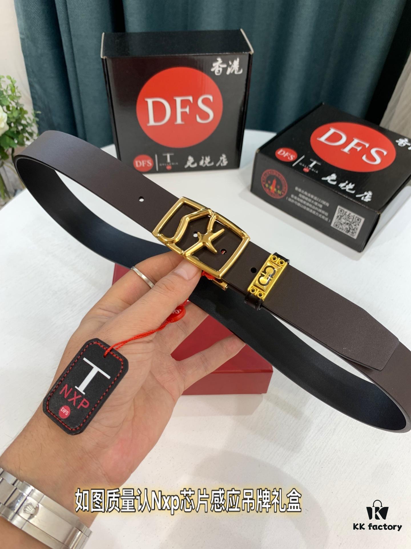 693200243a89a121ed54fd65 Shop Owner Recommended Trumpet Trumpet Salvatore Ferragamo Men's Belt, Genuine Leather Double-Sided Use, 3.5cm Width, Original Imported Full-Grain Calfskin with Figure-8 Stainless Steel Hardware