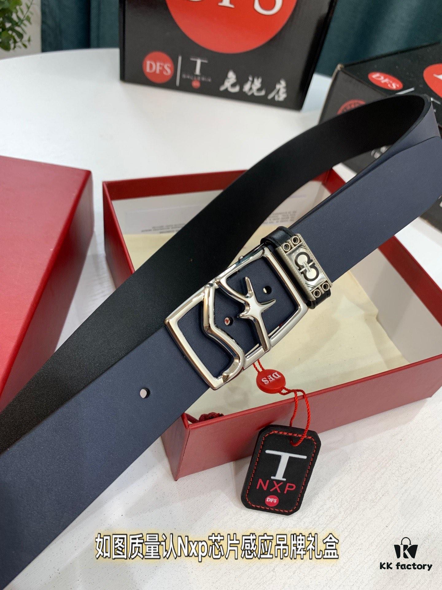 693200243a89a121ed54fd6d Shop Owner Recommended Trumpet Trumpet Salvatore Ferragamo Men's Belt, Genuine Leather Double-Sided Wear, 3.5cm Width, Precision Steel Hardware, Customizable Length