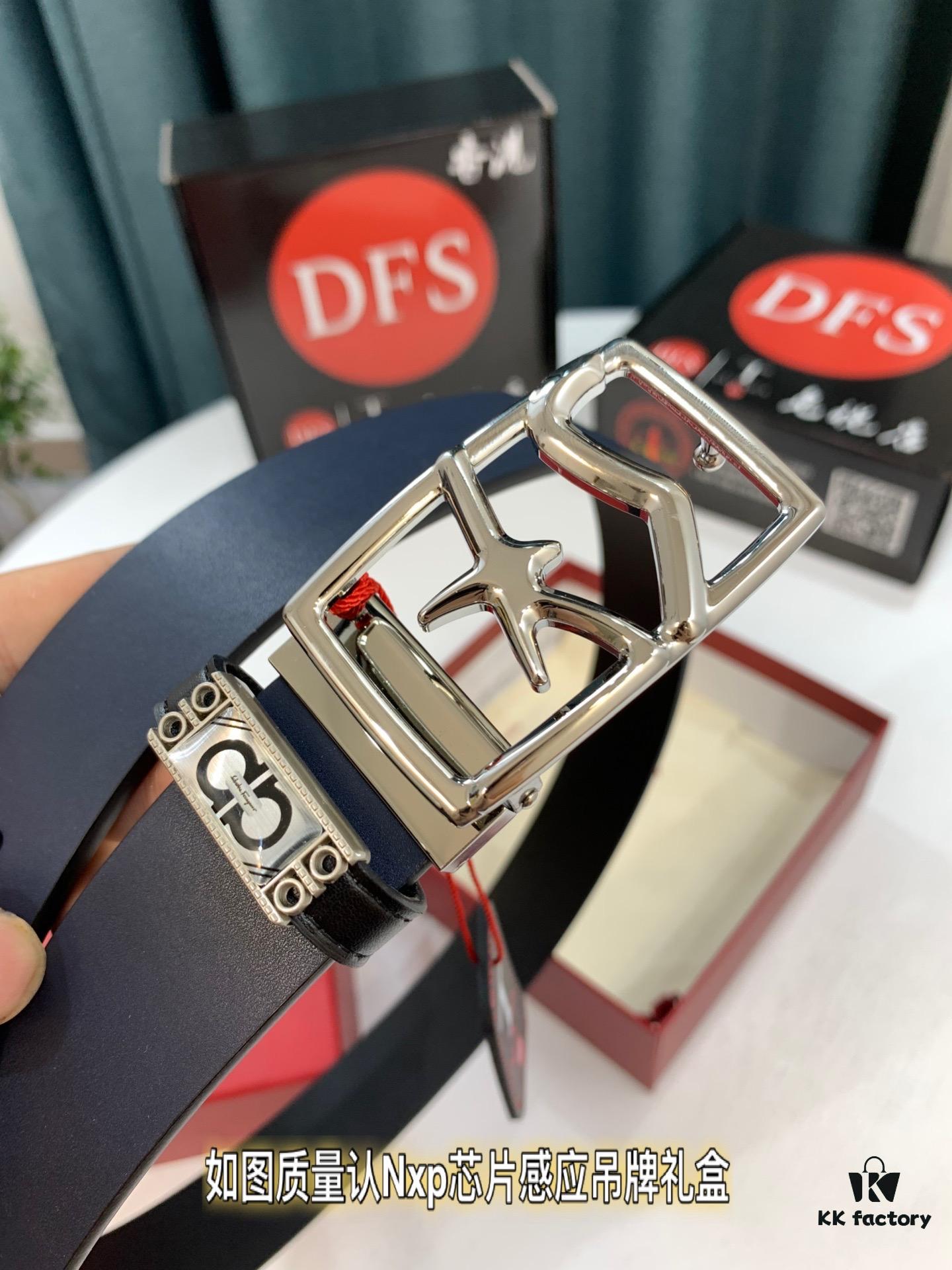 693200243a89a121ed54fd6e Shop Owner Recommended Trumpet Trumpet Salvatore Ferragamo Men's Belt, Genuine Leather Double-Sided Wear, 3.5cm Width, Precision Steel Hardware, Customizable Length