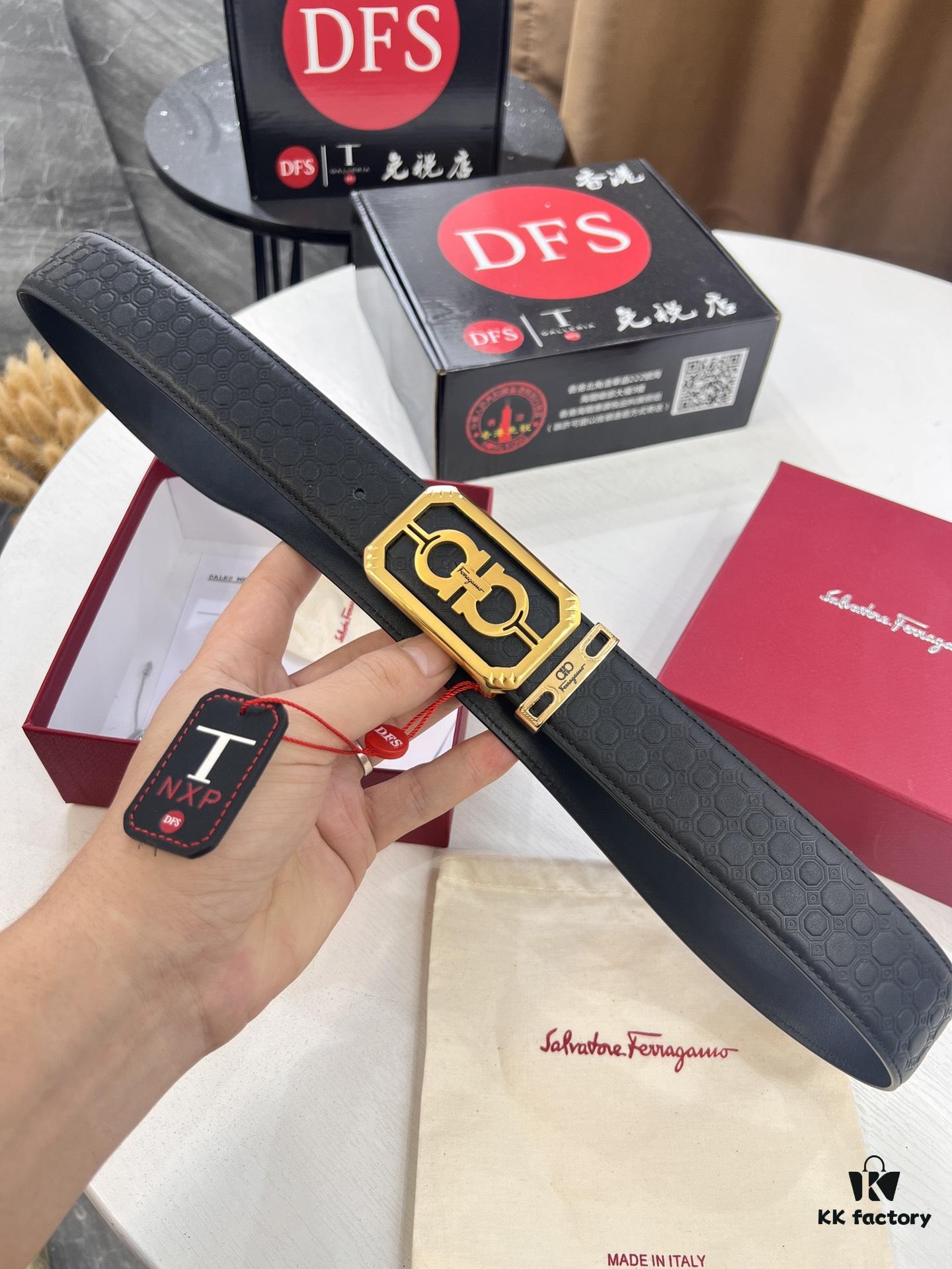 693200273a89a121ed54fd8f New Arrival Authentic Salvatore Ferragamo Belt, 8-Shaped Genuine Hardware, Imported Embossed Cowhide, German Manufactured, Width 3.8cm, NFC Chip NXP, Adjustable Length