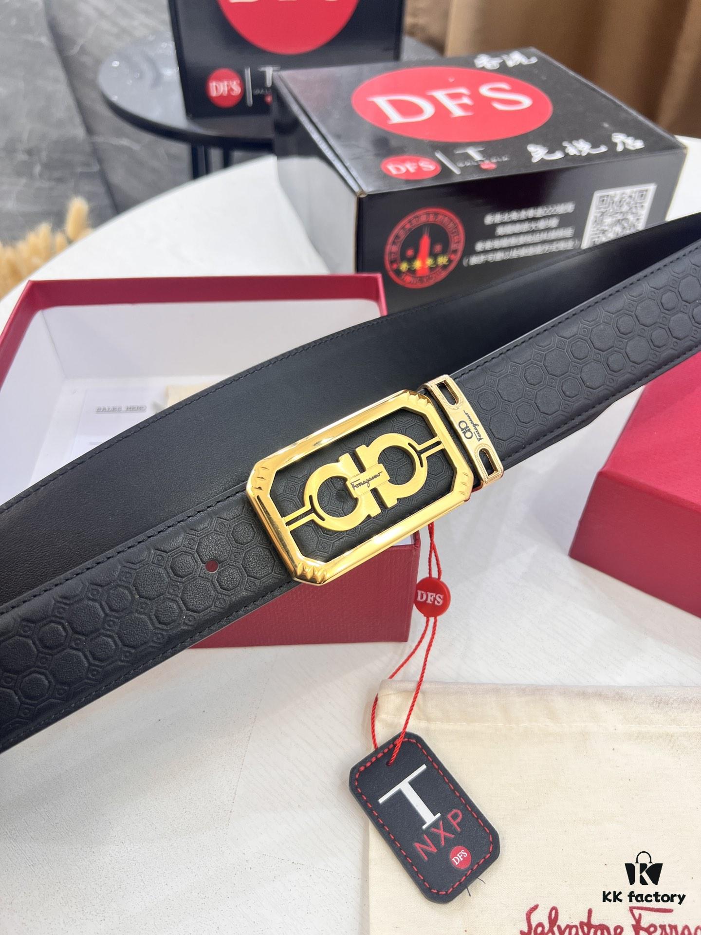 693200273a89a121ed54fd90 New Arrival Authentic Salvatore Ferragamo Belt, 8-Shaped Genuine Hardware, Imported Embossed Cowhide, German Manufactured, Width 3.8cm, NFC Chip NXP, Adjustable Length