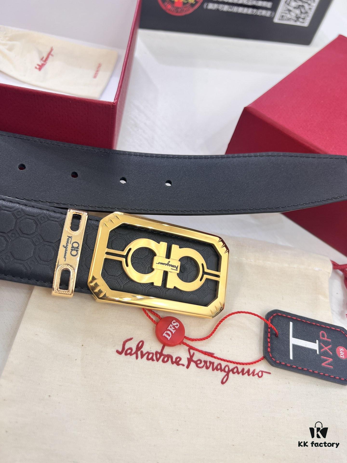 693200273a89a121ed54fd91 New Arrival Authentic Salvatore Ferragamo Belt, 8-Shaped Genuine Hardware, Imported Embossed Cowhide, German Manufactured, Width 3.8cm, NFC Chip NXP, Adjustable Length