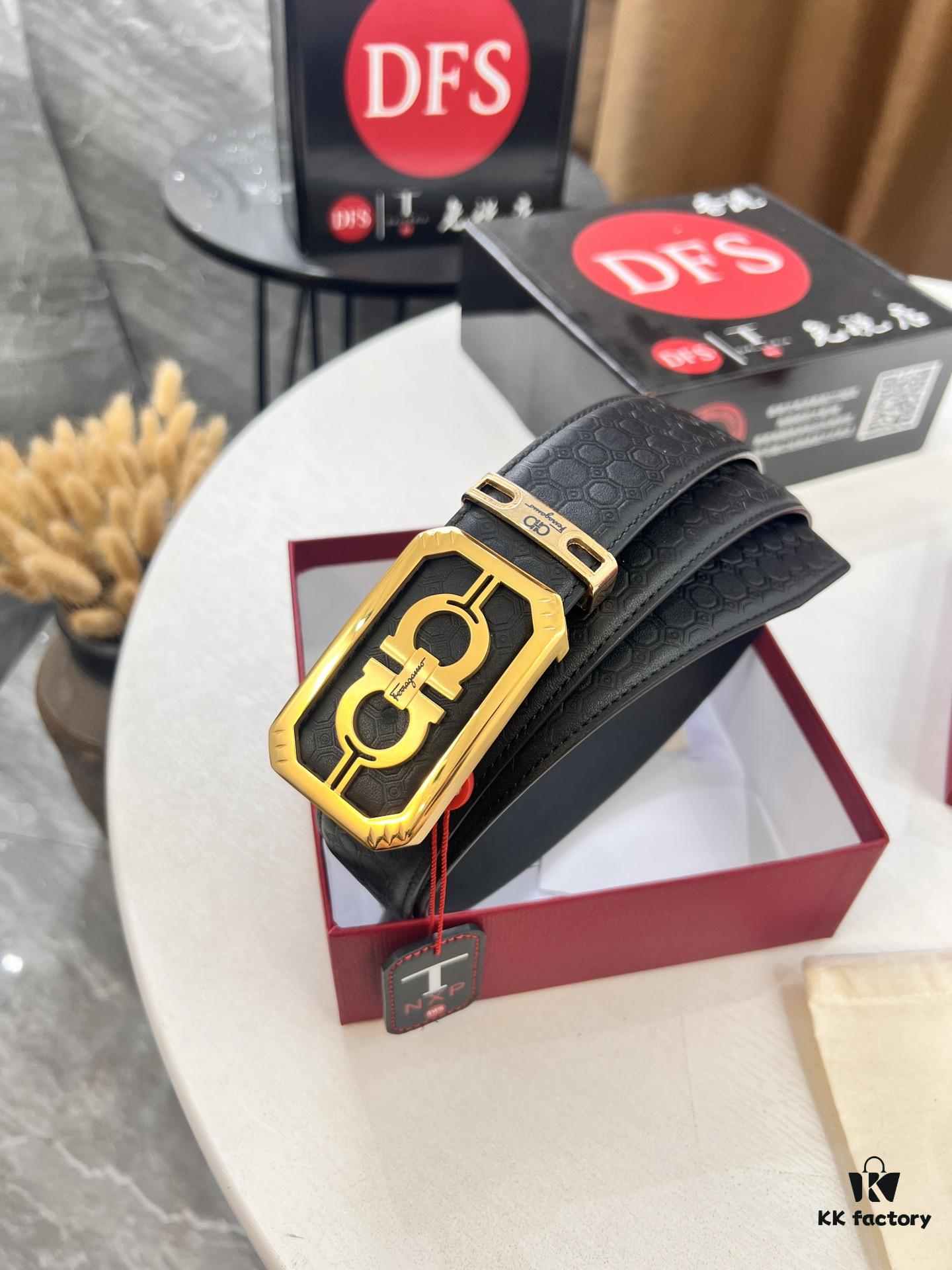 693200273a89a121ed54fd92 New Arrival Authentic Salvatore Ferragamo Belt, 8-Shaped Genuine Hardware, Imported Embossed Cowhide, German Manufactured, Width 3.8cm, NFC Chip NXP, Adjustable Length