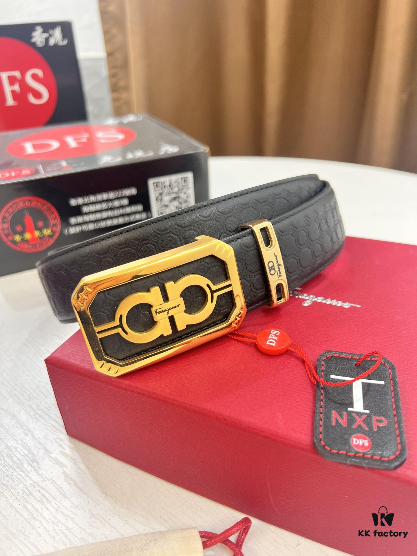 693200273a89a121ed54fd93 New Arrival Authentic Salvatore Ferragamo Belt, 8-Shaped Genuine Hardware, Imported Embossed Cowhide, German Manufactured, Width 3.8cm, NFC Chip NXP, Adjustable Length