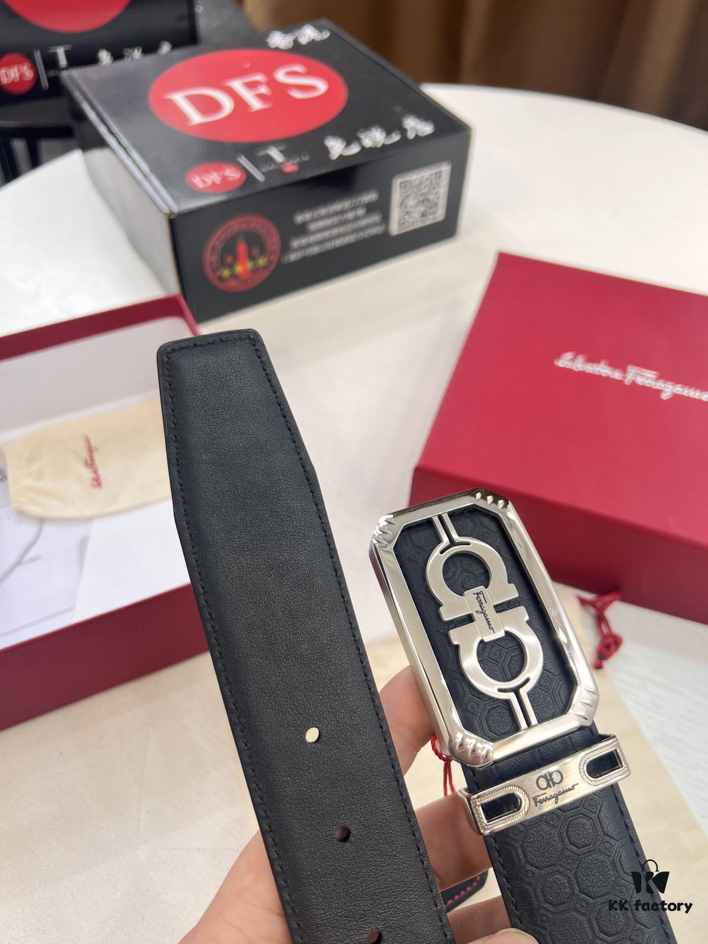 693200283a89a121ed54fd98 Top-tier Salvatore Ferragamo Belt, Hong Kong Duty-Free Gift Box, Original 8-Shaped Hardware, Genuine Leather, NFC Chip, Customizable Length