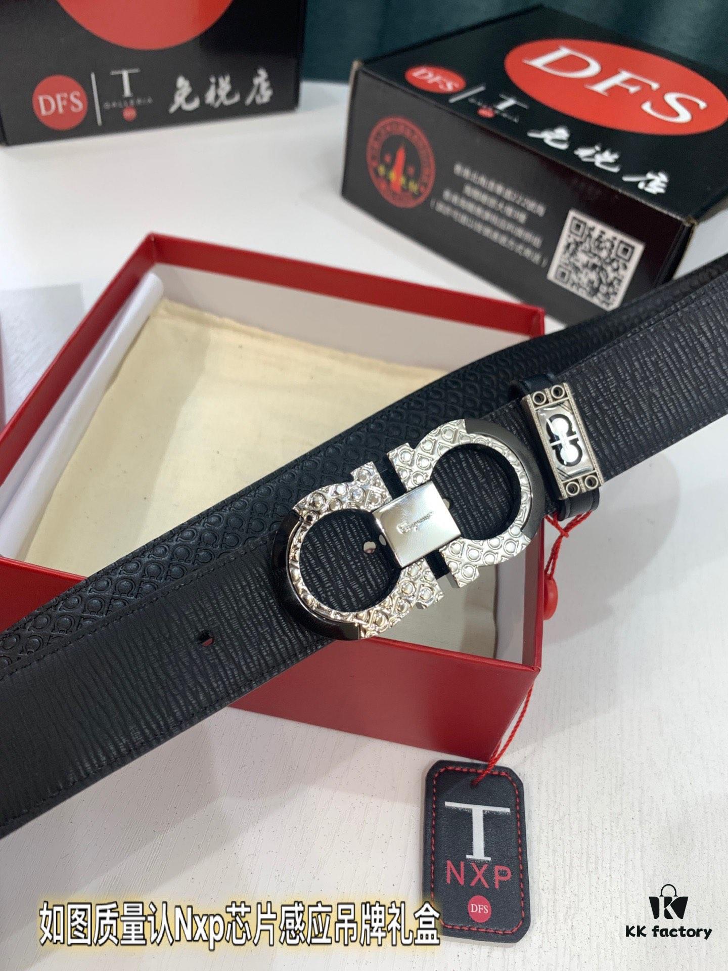 6932002a3a89a121ed54fdb3 Salvatore Ferragamo Men's Belt, Genuine Top Grain Calfskin, Double-Sided Use, Rustic Bark Texture, 3.5cm Width, New '8' Shaped Stainless Steel Hardware, Perfect Gift