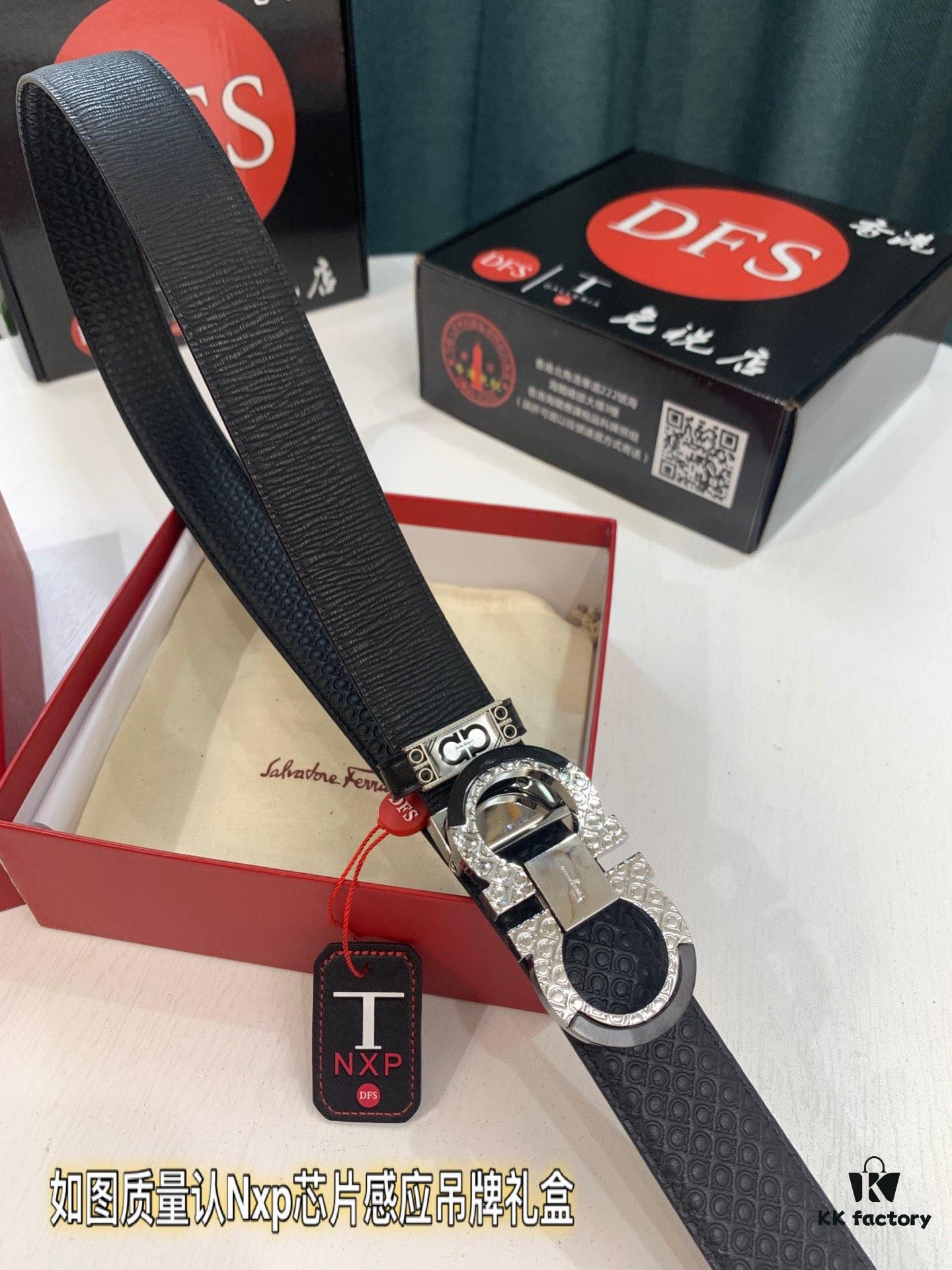 6932002a3a89a121ed54fdb5 Salvatore Ferragamo Men's Belt, Genuine Top Grain Calfskin, Double-Sided Use, Rustic Bark Texture, 3.5cm Width, New '8' Shaped Stainless Steel Hardware, Perfect Gift