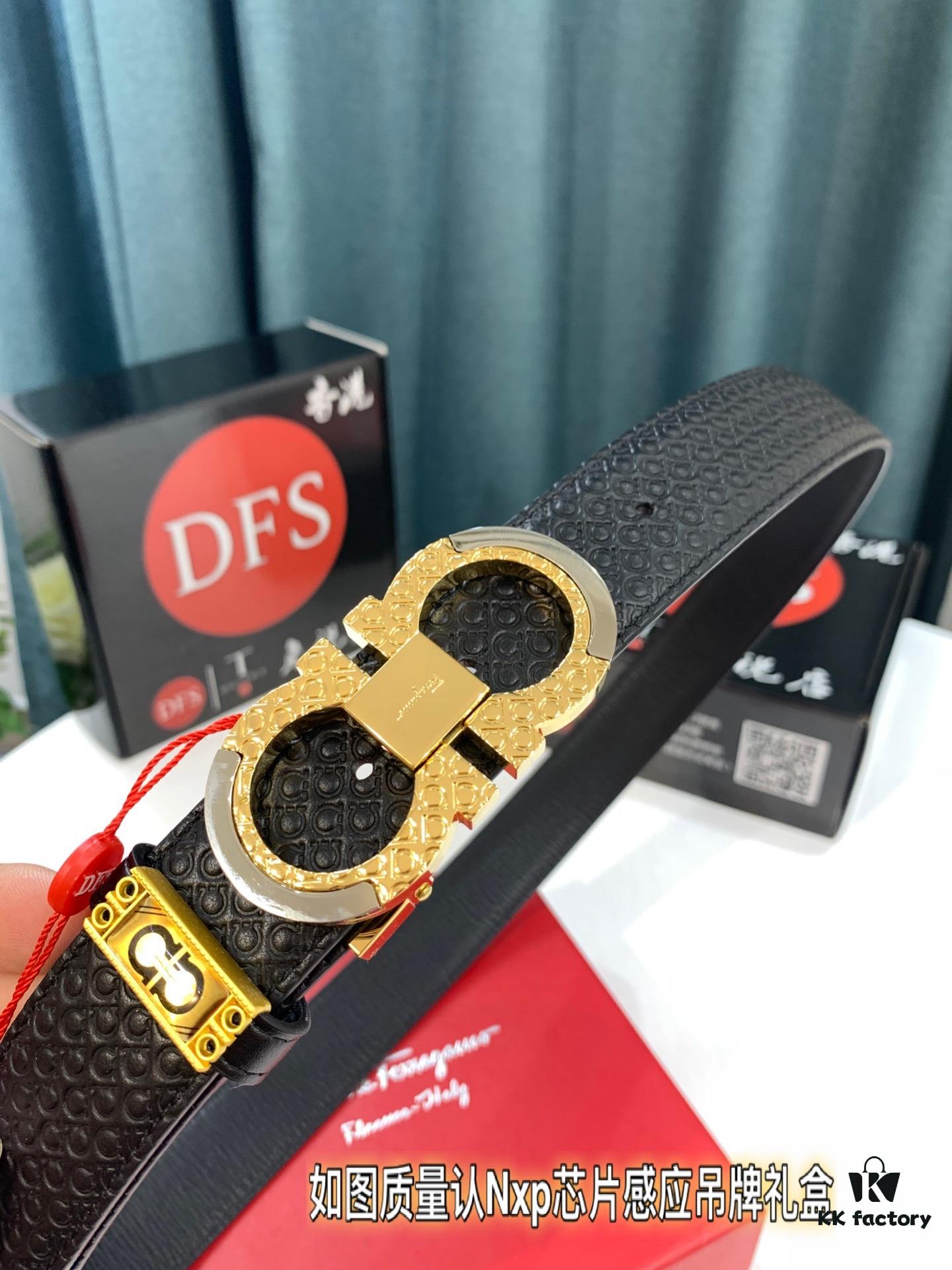 6932002a3a89a121ed54fdba Shop Owner Recommended: Ferragamo Men's Belt, Genuine Leather, Double-Sided Use, Rustic Grain Full-Grain Calfskin, 3.5cm Width, New '8' Shaped Stainless Steel Hardware