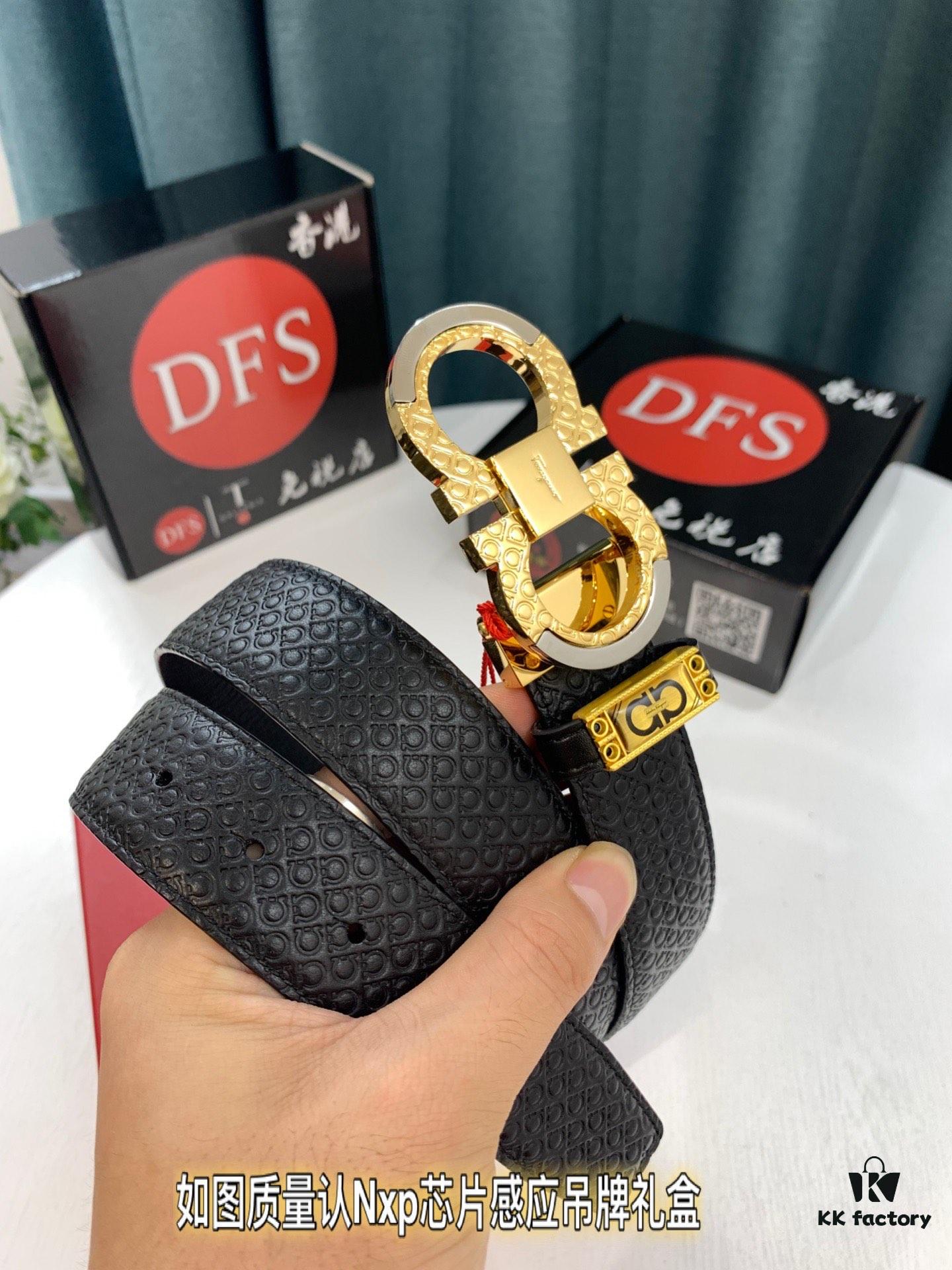 6932002a3a89a121ed54fdbb Shop Owner Recommended: Ferragamo Men's Belt, Genuine Leather, Double-Sided Use, Rustic Grain Full-Grain Calfskin, 3.5cm Width, New '8' Shaped Stainless Steel Hardware
