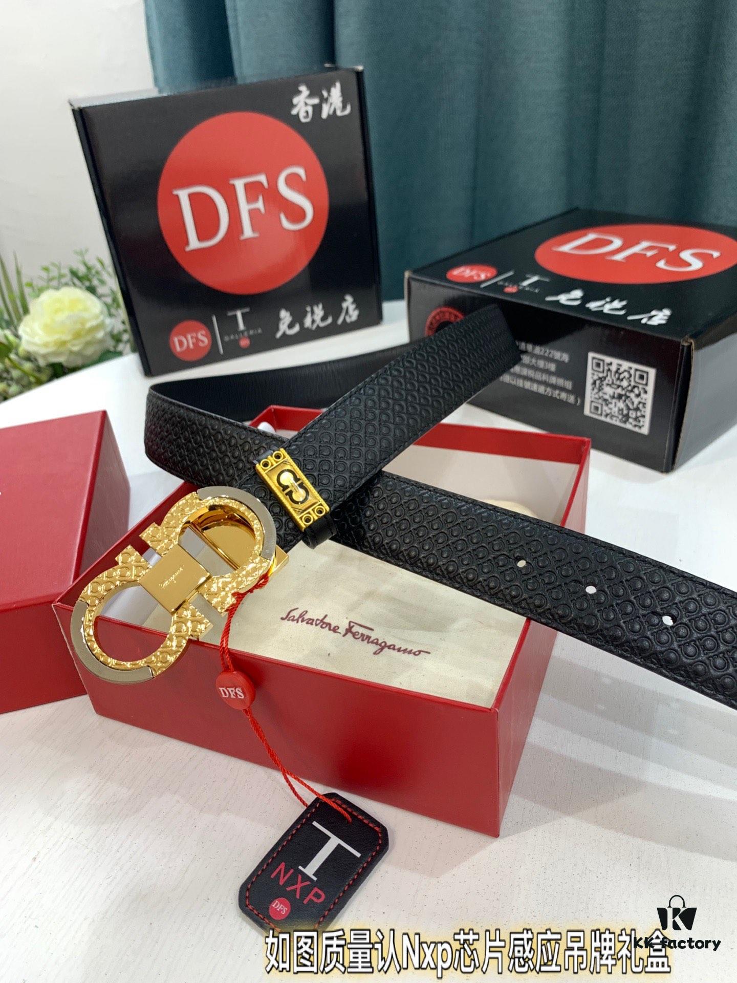 6932002b3a89a121ed54fdbf Shop Owner Recommended: Ferragamo Men's Belt, Genuine Leather, Double-Sided Use, Rustic Grain Full-Grain Calfskin, 3.5cm Width, New '8' Shaped Stainless Steel Hardware