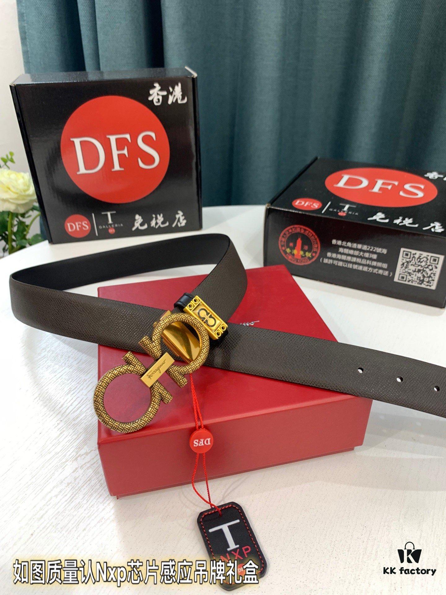 6932002b3a89a121ed54fdc5 Salvatore Ferragamo Men's Belt, Genuine First-Layer Calfskin, Dual-Sided Use, 3.5cm Width, Aged '8' Steel Hardware, Authentic Duty-Free Packaged with NXP Chip Verification