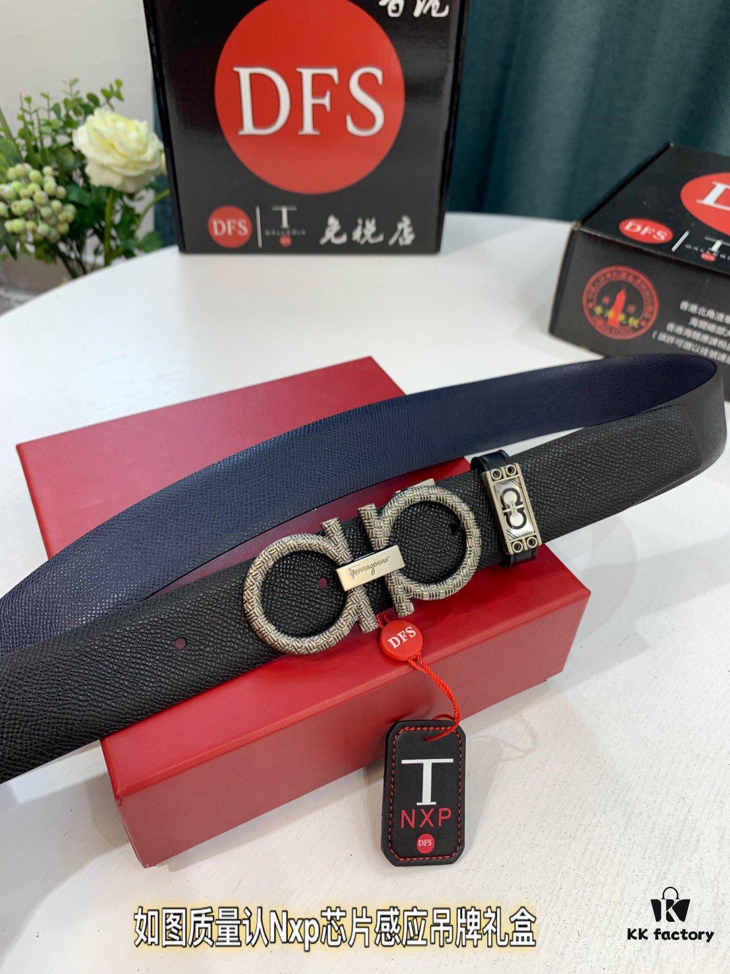 6932002b3a89a121ed54fdc8 Salvatore Ferragamo Men's Belt, Genuine First-Layer Calfskin, Dual-Sided Wear, 3.5cm Width, Vintage-Style Steel Hardware, Imported Original