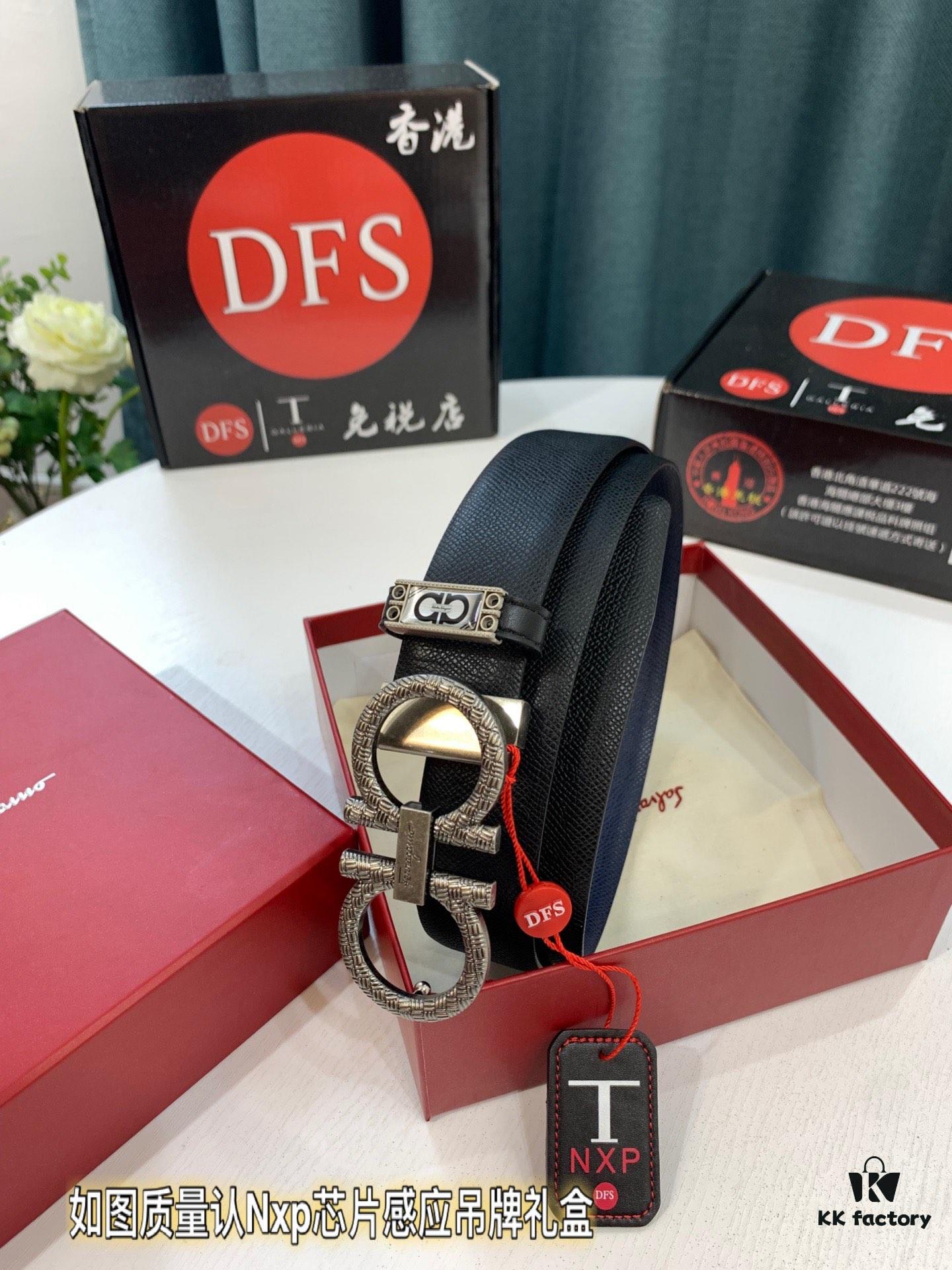 6932002c3a89a121ed54fdcb Salvatore Ferragamo Men's Belt, Genuine First-Layer Calfskin, Dual-Sided Wear, 3.5cm Width, Vintage-Style Steel Hardware, Imported Original