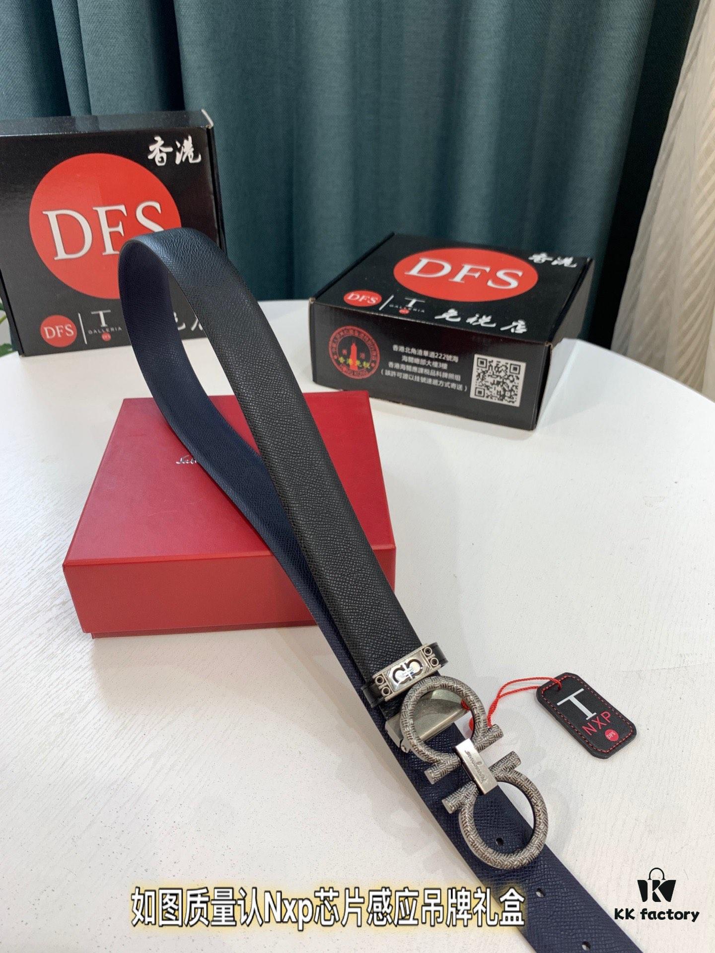 6932002c3a89a121ed54fdcd Salvatore Ferragamo Men's Belt, Genuine First-Layer Calfskin, Dual-Sided Wear, 3.5cm Width, Vintage-Style Steel Hardware, Imported Original