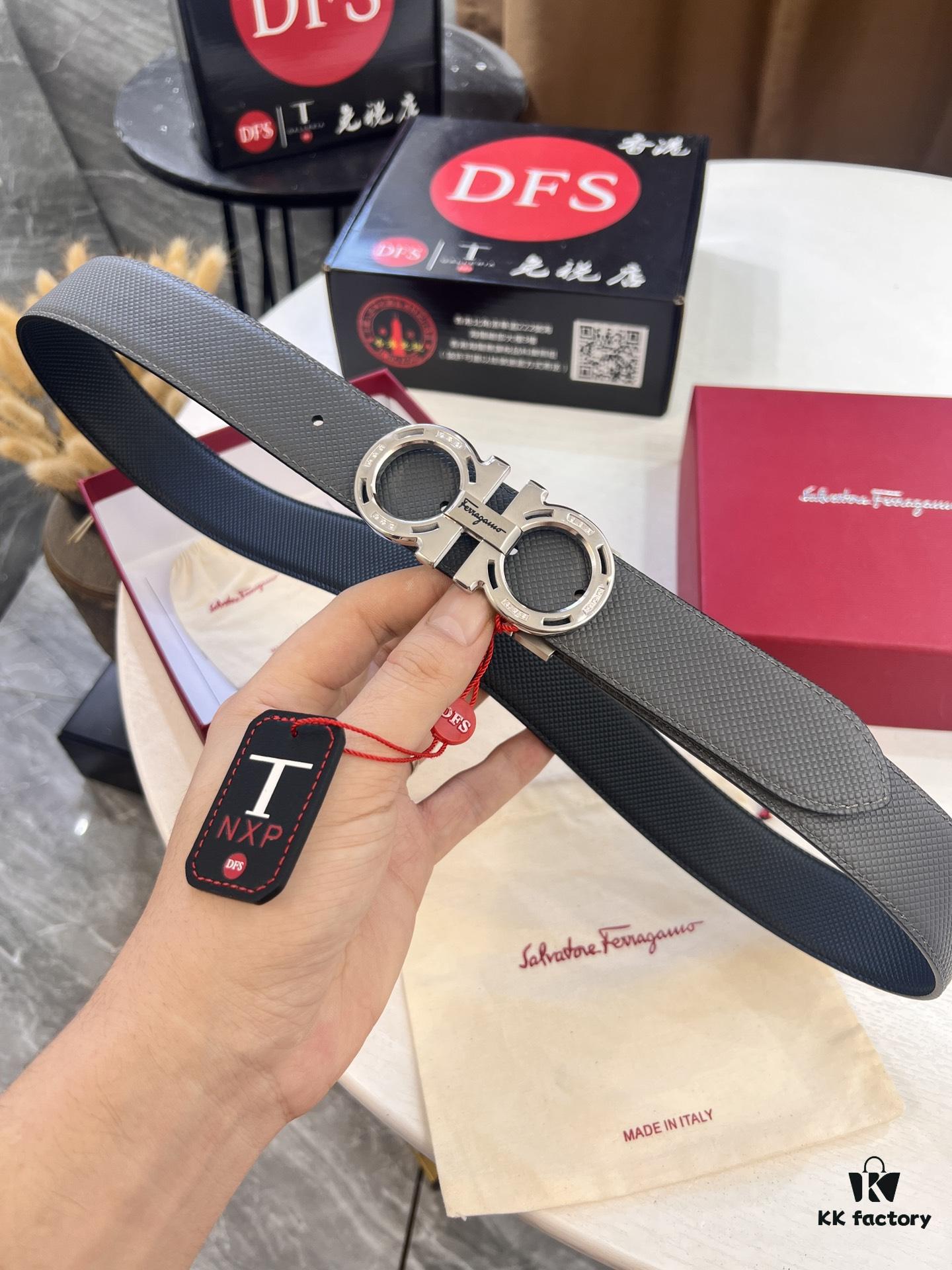 Hong Kong Tax-Free T Gift Box 🎁 (NXP Tag with Authenticity Chip, Official Website Verifiable), Genuine Filigree Stainless Steel Hardware, Double-Sided Use Salvatore Ferragamo Style