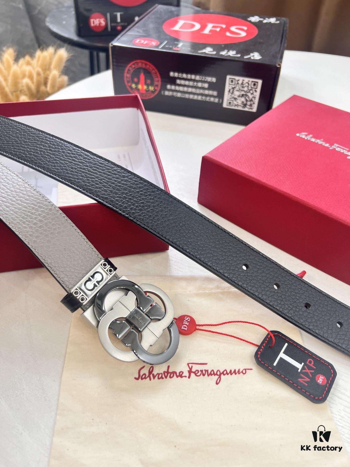 6932002f3a89a121ed54fdf6 Ferragamo Men's Belt, Genuine First-Layer Calf Leather with Crocodile Texture, Reversible Design, 3.5cm Width, Stainless Steel Hardware, Adjustable Length, Ideal Gift Choice