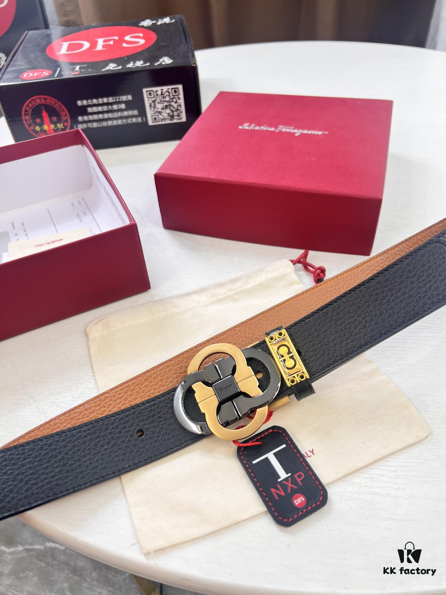 6932002f3a89a121ed54fdf9 Ferragamo Men's Belt, Genuine First-Layer Calfskin with Crocodile Texture, Reversible Design, 3.5cm Width, Stainless Steel Buckle, Adjustable Length