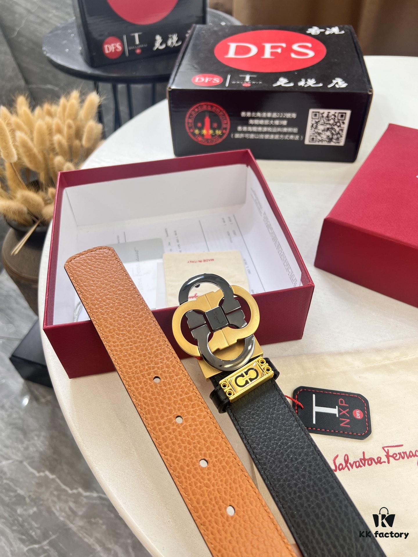 6932002f3a89a121ed54fdfa Ferragamo Men's Belt, Genuine First-Layer Calfskin with Crocodile Texture, Reversible Design, 3.5cm Width, Stainless Steel Buckle, Adjustable Length