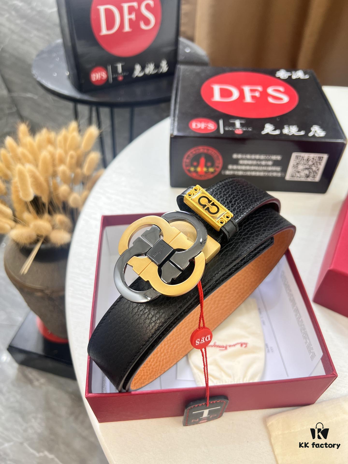 693200303a89a121ed54fdfb Ferragamo Men's Belt, Genuine First-Layer Calfskin with Crocodile Texture, Reversible Design, 3.5cm Width, Stainless Steel Buckle, Adjustable Length