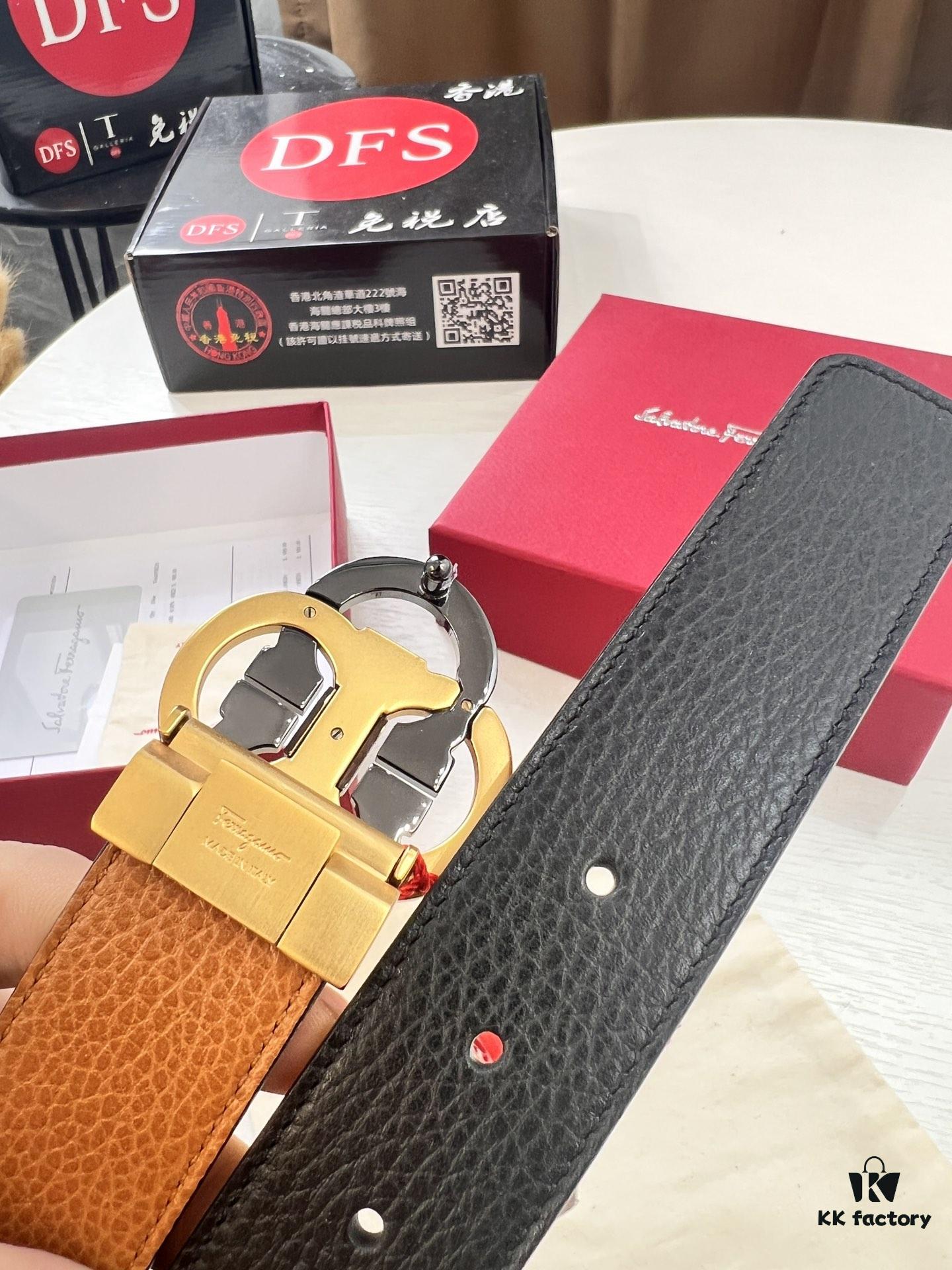 693200303a89a121ed54fdfc Ferragamo Men's Belt, Genuine First-Layer Calfskin with Crocodile Texture, Reversible Design, 3.5cm Width, Stainless Steel Buckle, Adjustable Length