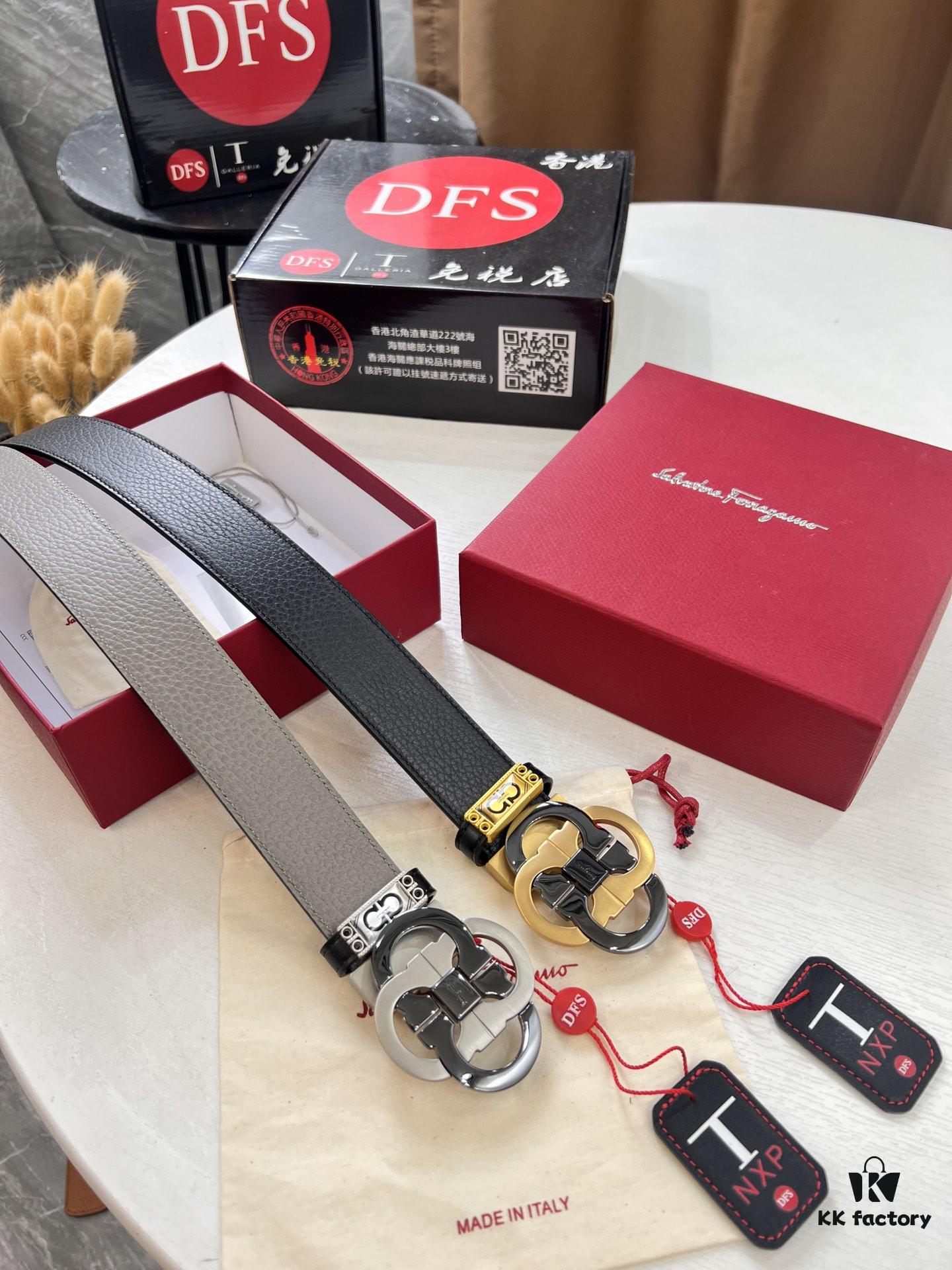 693200303a89a121ed54fdfe Ferragamo Men's Belt, Genuine First-Layer Calfskin with Crocodile Texture, Reversible Design, 3.5cm Width, Stainless Steel Buckle, Adjustable Length