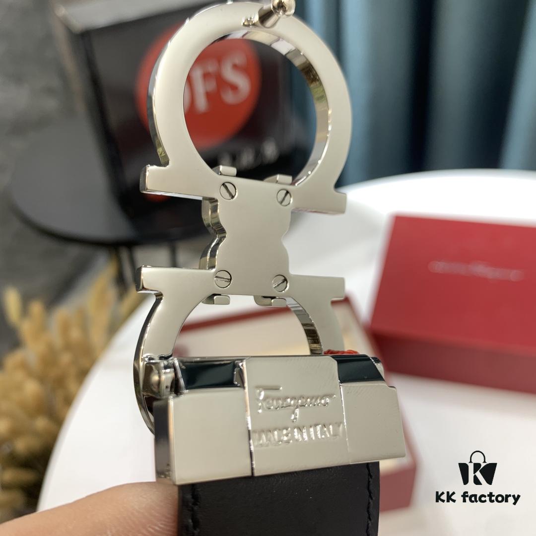 Top-Tier Salvatore Ferragamo Belt, Hong Kong Duty-Free T Gift Box, Anti-Counterfeit QR Code Authentication, New 8-Shaped Genuine Hardware, Imported Top Layer Calfskin with Leopard Pattern, Double-Sided Wearable, 3.5cm Width, NXP Chip, Customizable Length