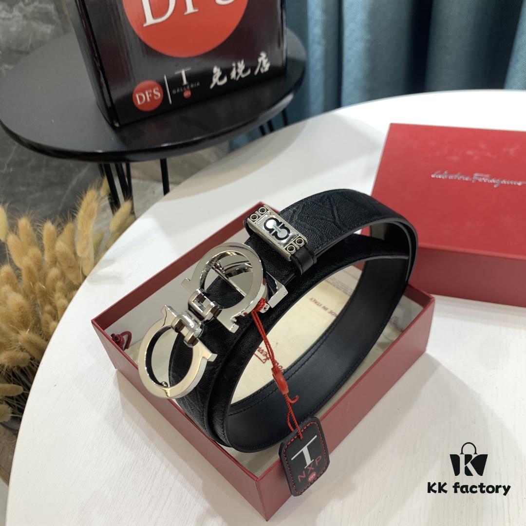 Top-Tier Salvatore Ferragamo Belt, Hong Kong Duty-Free T Gift Box, Anti-Counterfeit QR Code Authentication, New 8-Shaped Genuine Hardware, Imported Top Layer Calfskin with Leopard Pattern, Double-Sided Wearable, 3.5cm Width, NXP Chip, Customizable Length