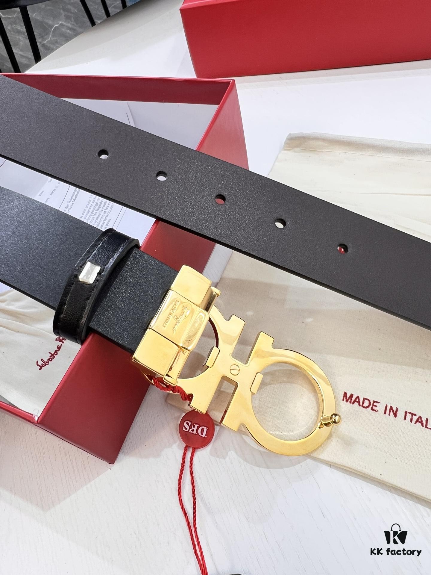 693200353a89a121ed54fe3b Shop Owner Recommended Trumpet Trumpet Genuine Salvatore Ferragamo Men's Leather Belt, Double-Sided Use, Imported Full-Grain Calfskin with '8' Shaped Stainless Steel Hardware, 3.5cm Width, Customizable Length