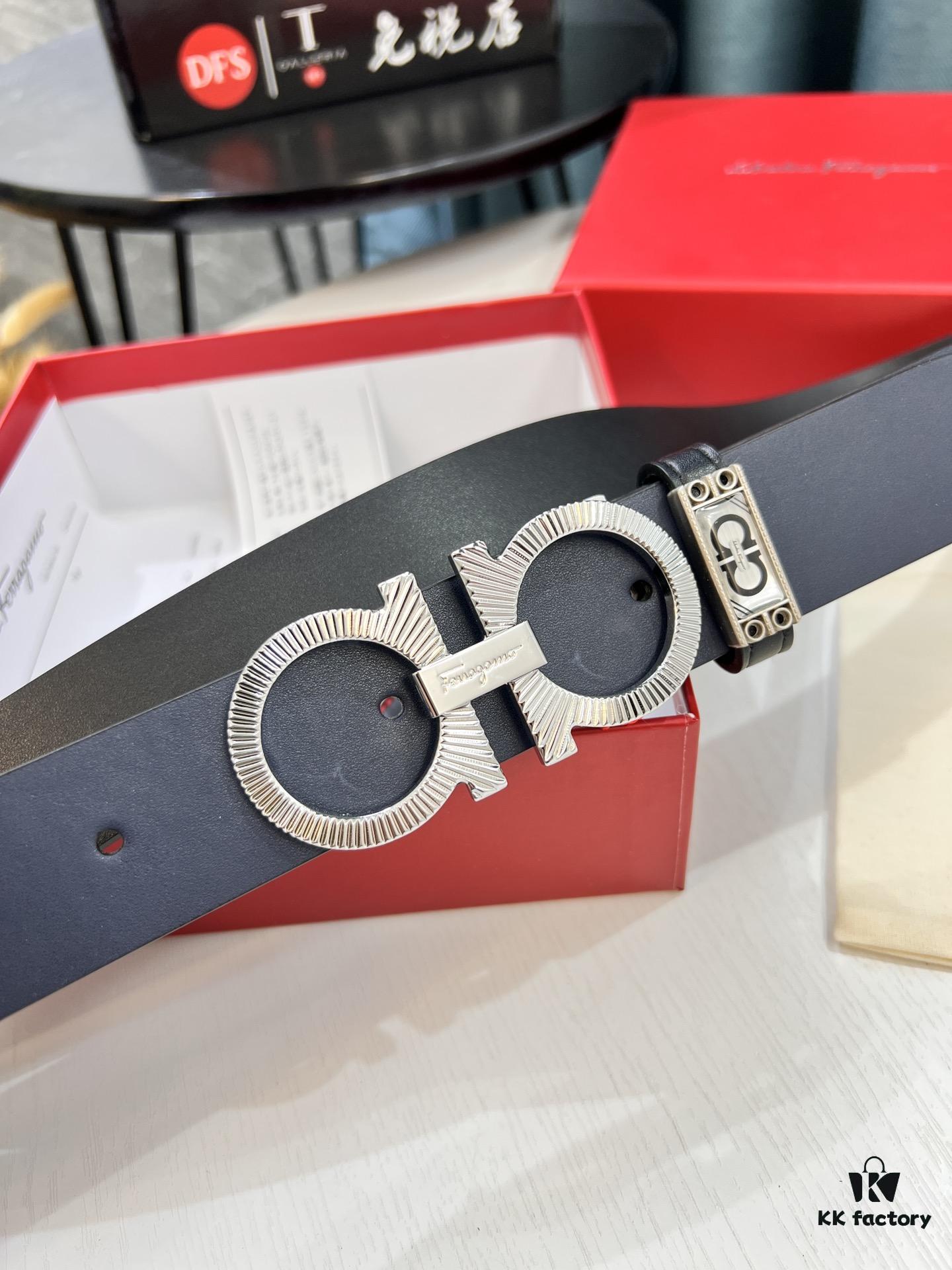 693200353a89a121ed54fe3e Salvatore Ferragamo Men's Belt, Genuine Imported Full-Grain Calfskin, Reversible Design, 3.5cm Width, Octagonal Stainless Steel Hardware, Adjustable Length