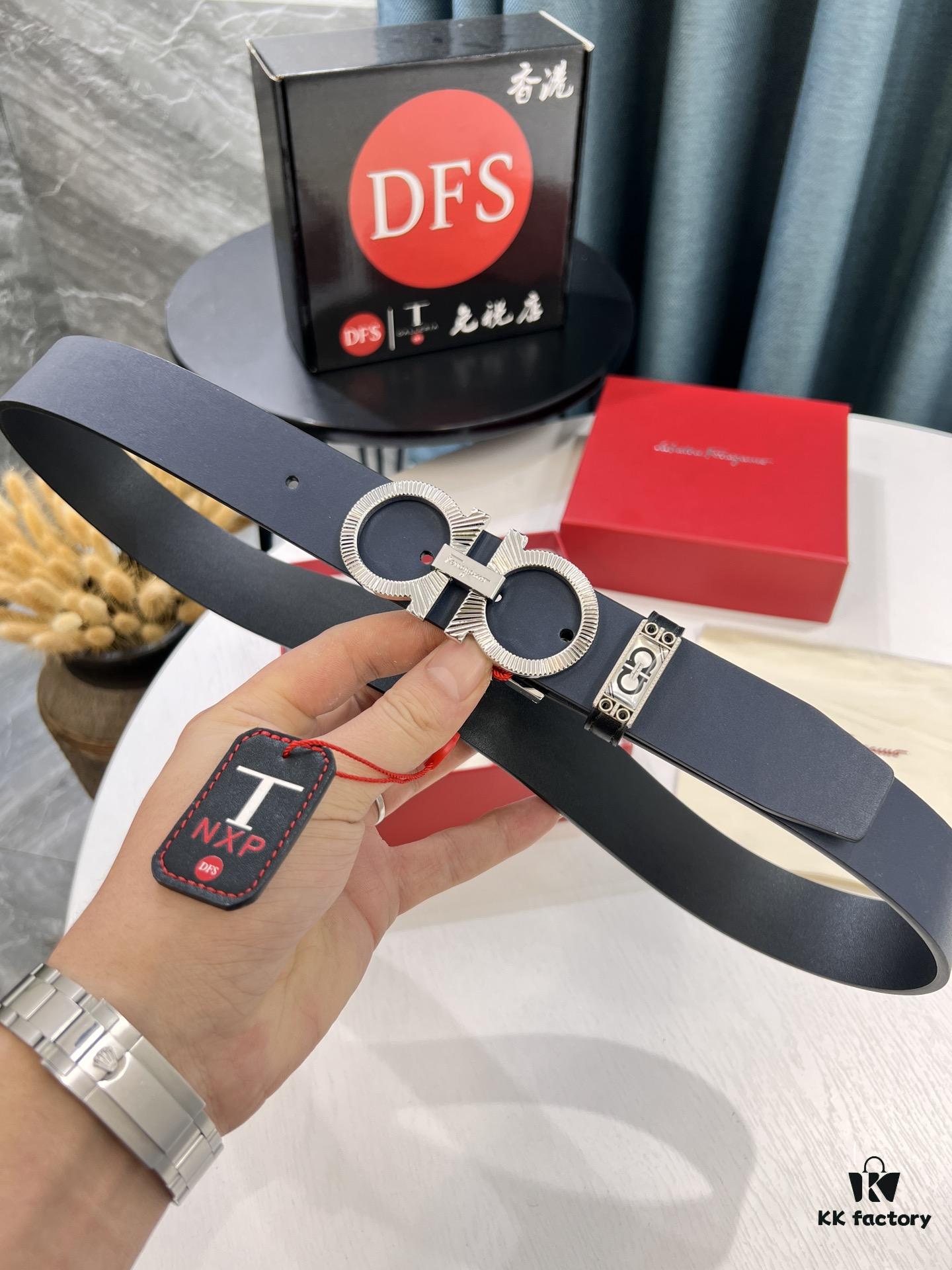 693200353a89a121ed54fe43 Salvatore Ferragamo Men's Belt, Genuine Imported Full-Grain Calfskin, Reversible Design, 3.5cm Width, Octagonal Stainless Steel Hardware, Adjustable Length