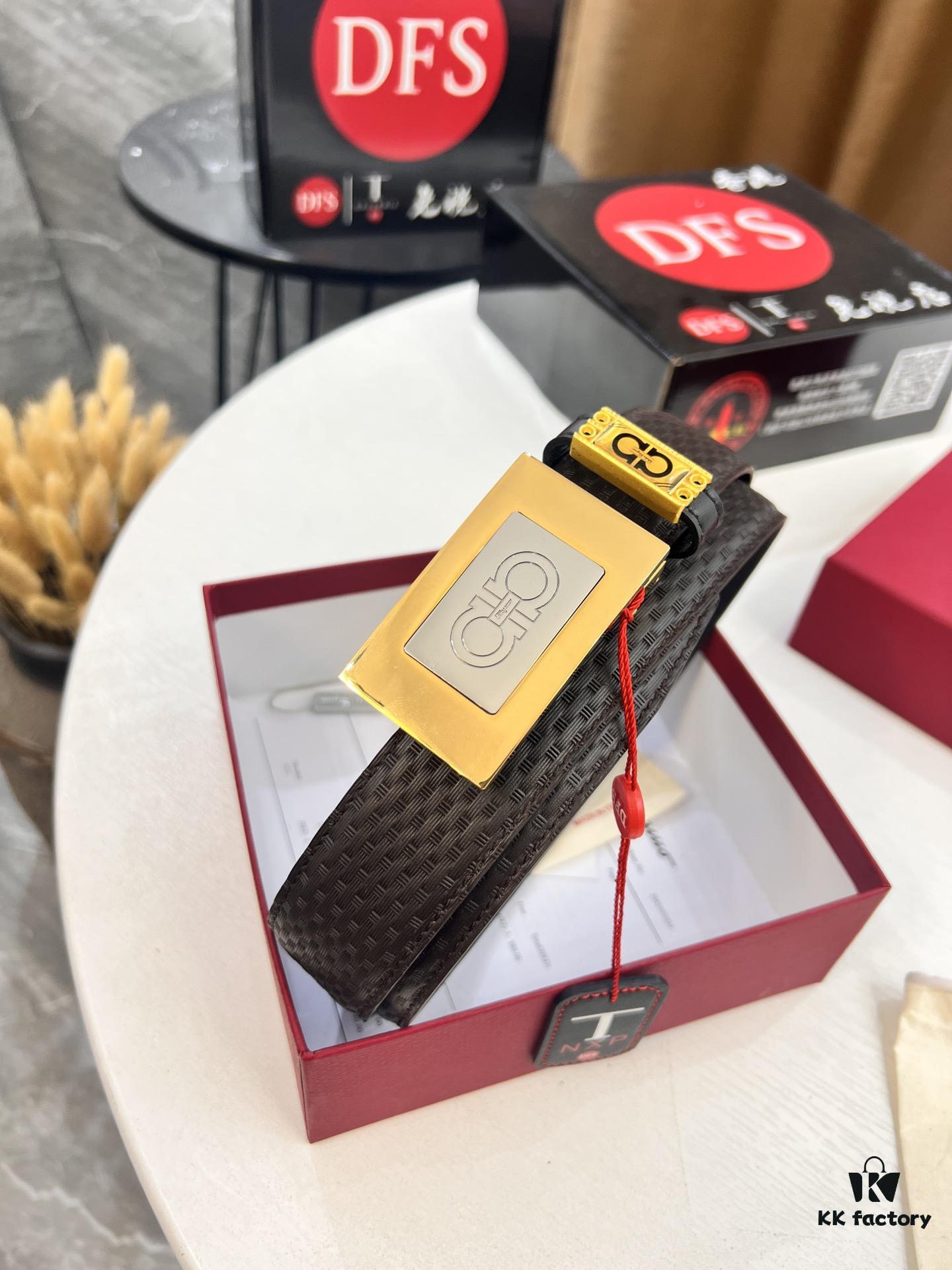 693200373a89a121ed54fe5e Salvatore Ferragamo Men's Belt, Genuine Imported Embossed Top-Layer Calfskin, Reversible Design, 3.5cm Width, New Minimalist Steel Hardware