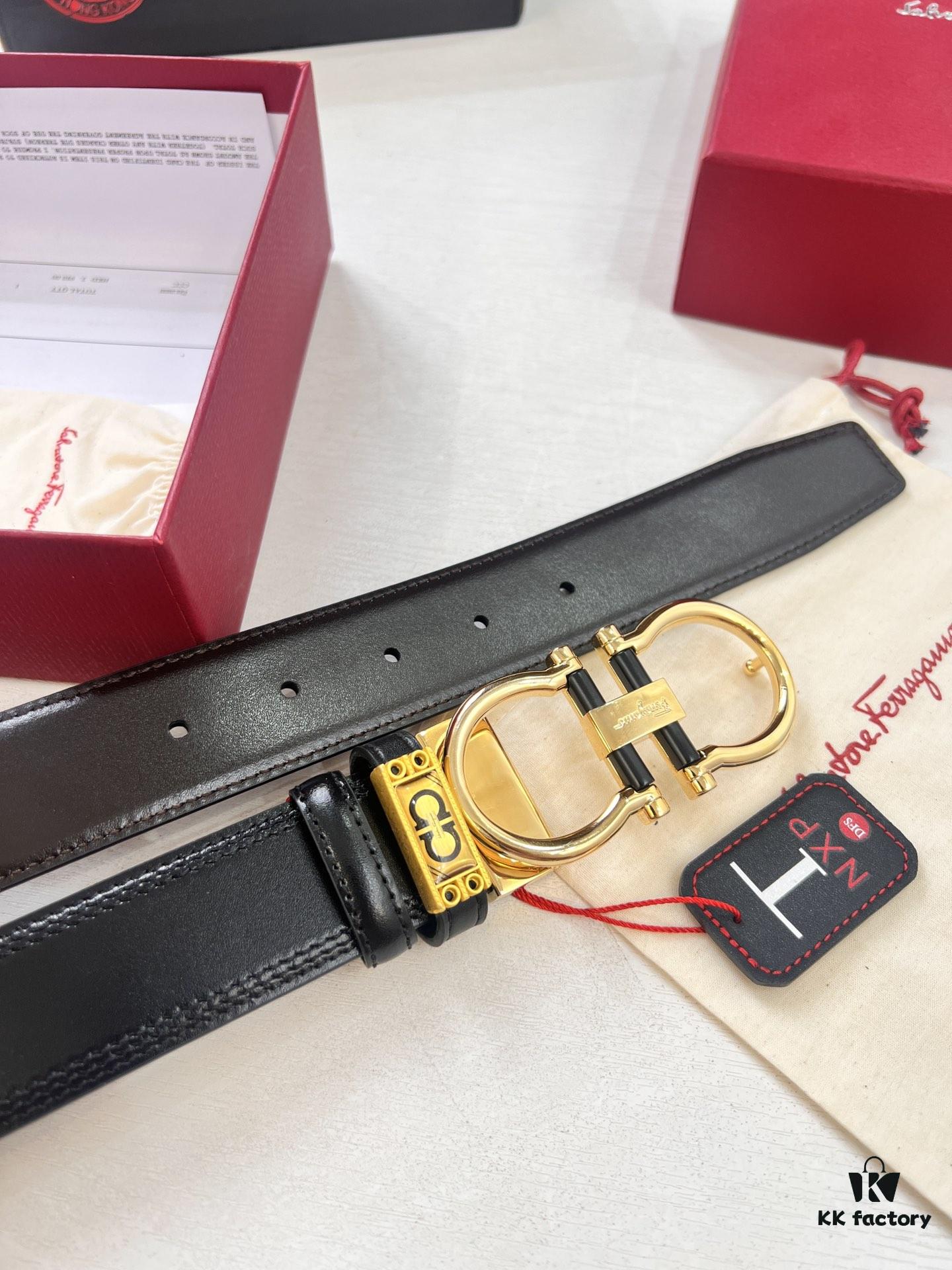 693200383a89a121ed54fe64 Salvatore Ferragamo Men's Belt, Genuine Top Grain Leather, Reversible Design, 3.5cm Width, Stainless Steel Hardware, Perfect for Gifting