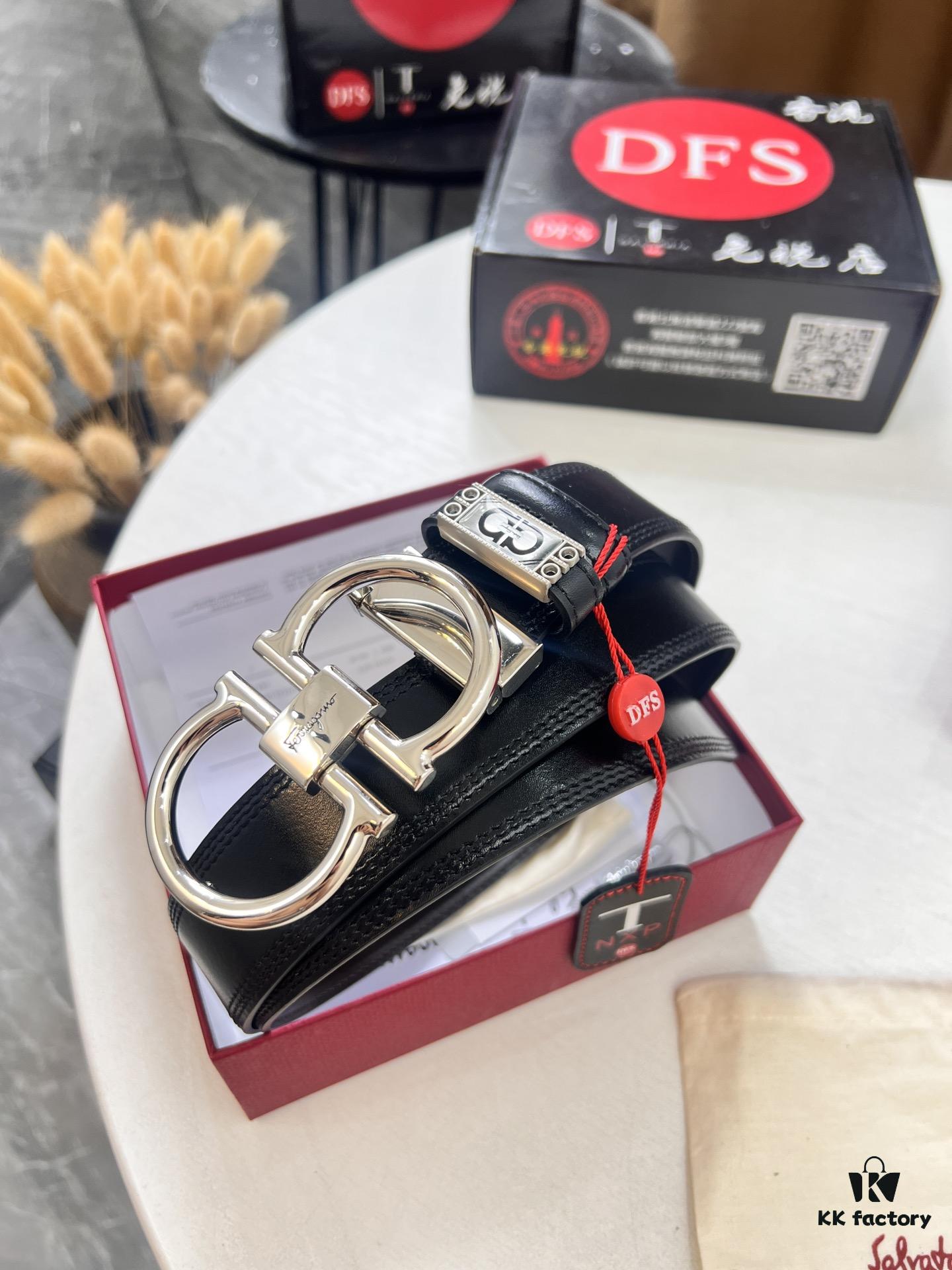 693200383a89a121ed54fe6c Ferragamo Men's Belt, Genuine Imported Smooth Full-Grain Leather, Reversible Design, 3.5cm Width, Stainless Steel Buckle, Boxed with NXP Anti-Counterfeit Chip