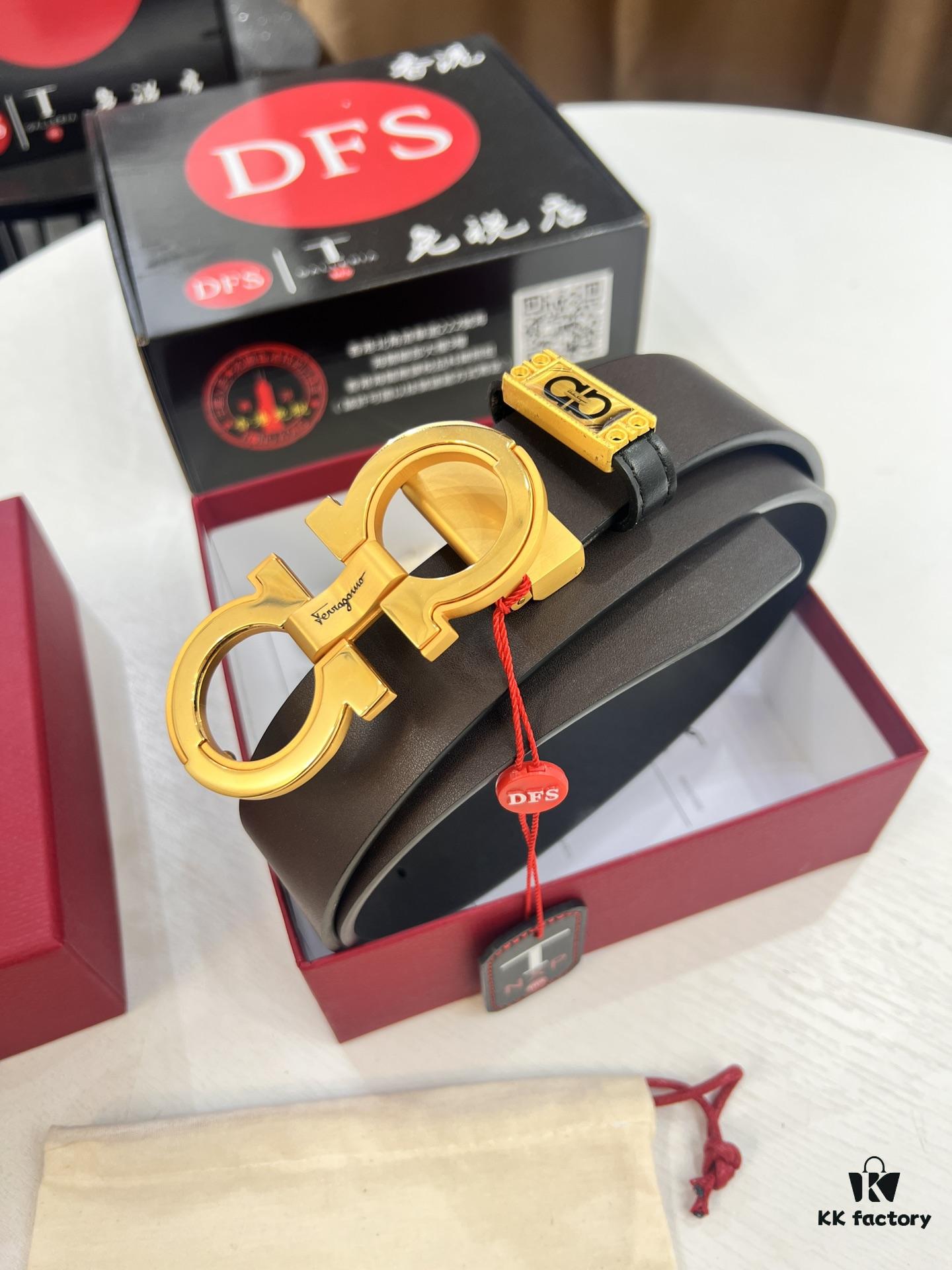 693200393a89a121ed54fe73 Salvatore Ferragamo Men's Belt, Genuine Imported Lap Plain Full-Grain Leather, Double-Sided Two-Tone Design, 3.5cm Width, New '8' Shaped Stainless Steel Hardware