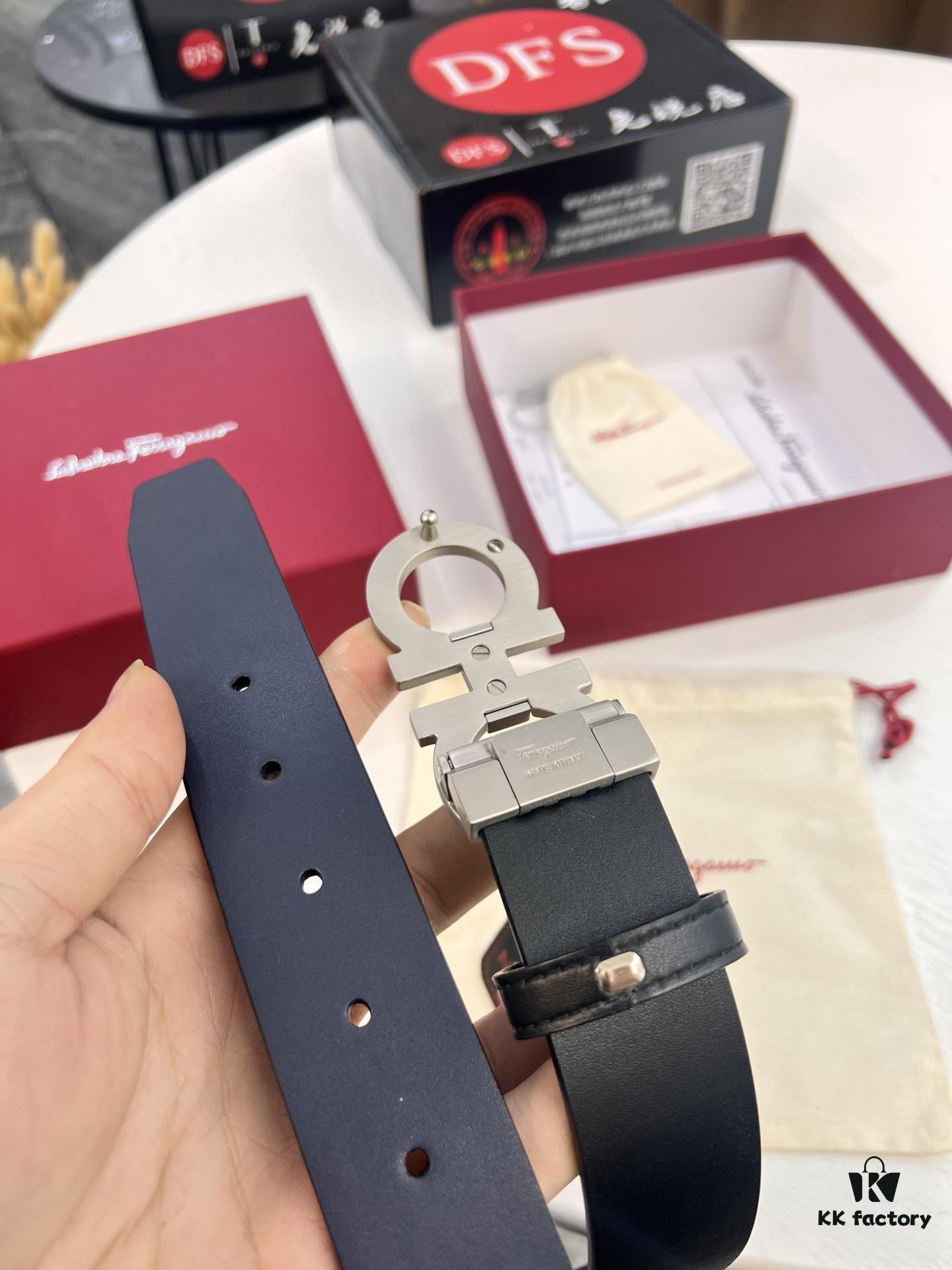 6932003a3a89a121ed54fe7b Salvatore Ferragamo Men's Belt, Genuine Imported Lap Grain Top Layer Cowhide, Dual-Sided Design with 8-Shaped Stainless Steel Buckle