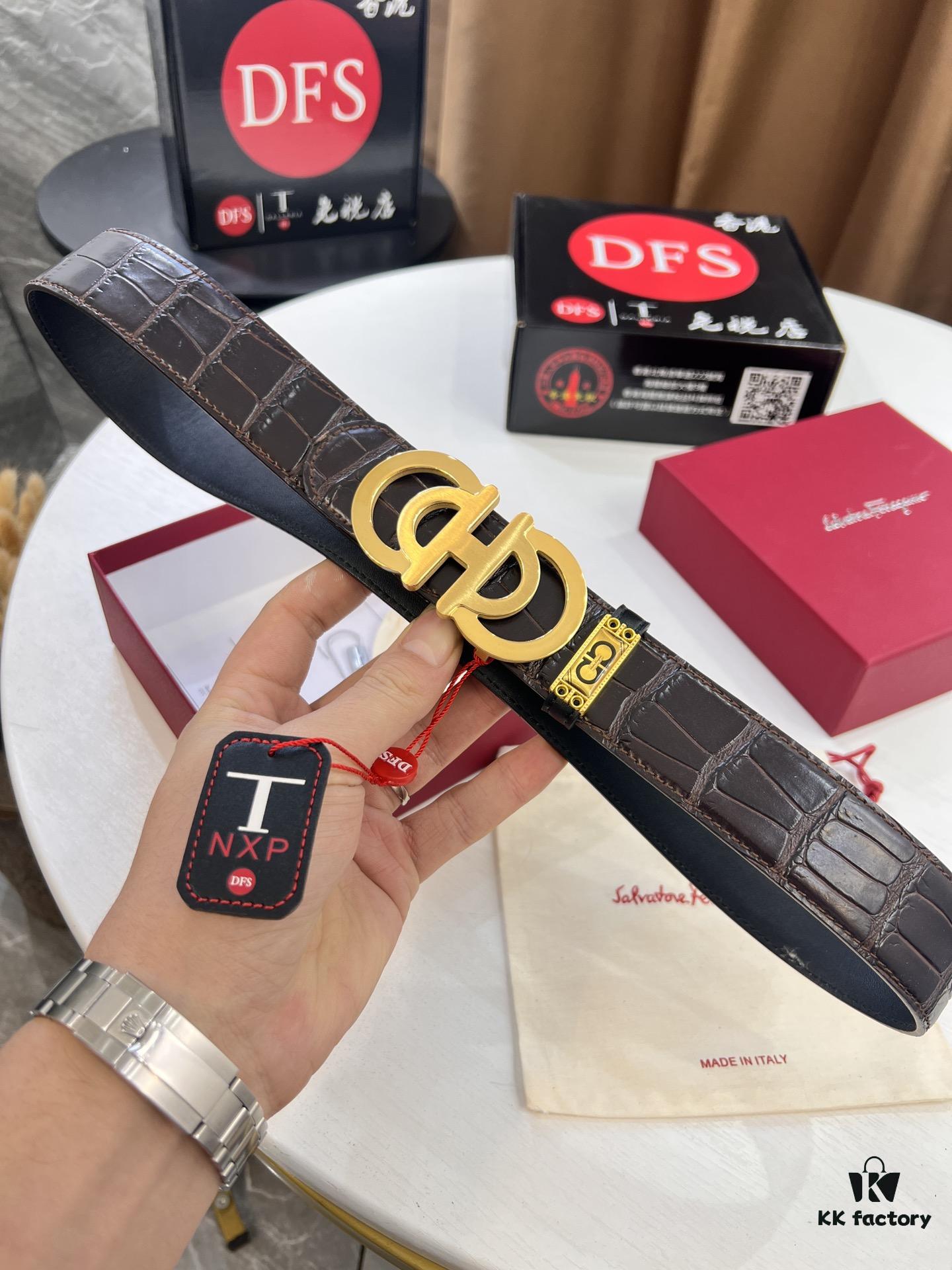 6932003b3a89a121ed54fe94 Top-tier Salvatore Ferragamo Belt, Original 8-Shaped Hardware, Genuine Crocodile-Texture Full-Grain Leather, Hong Kong Duty-Free Gift Box, Anti-Counterfeit QR Code Authentication
