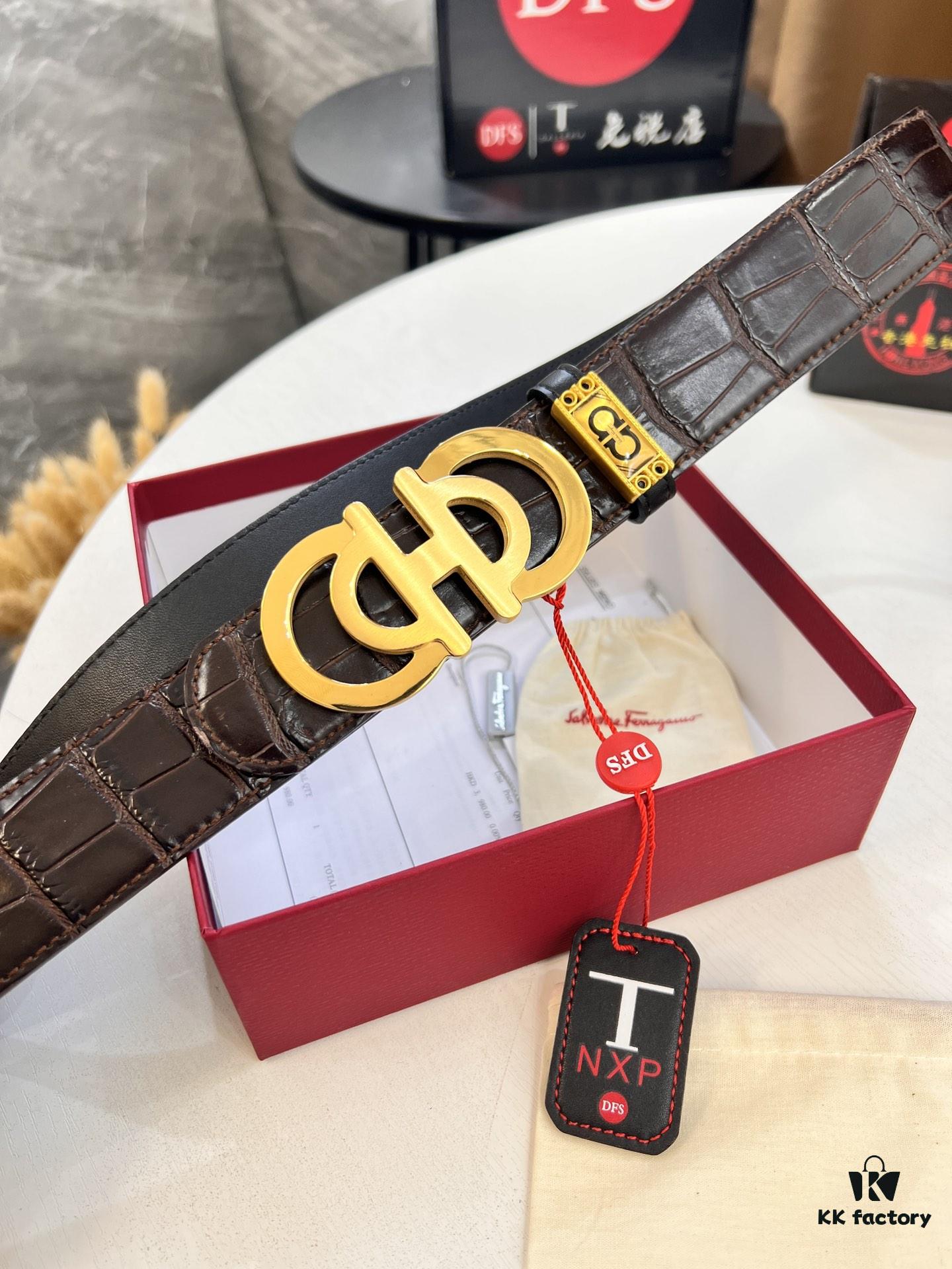 6932003c3a89a121ed54fe95 Top-tier Salvatore Ferragamo Belt, Original 8-Shaped Hardware, Genuine Crocodile-Texture Full-Grain Leather, Hong Kong Duty-Free Gift Box, Anti-Counterfeit QR Code Authentication