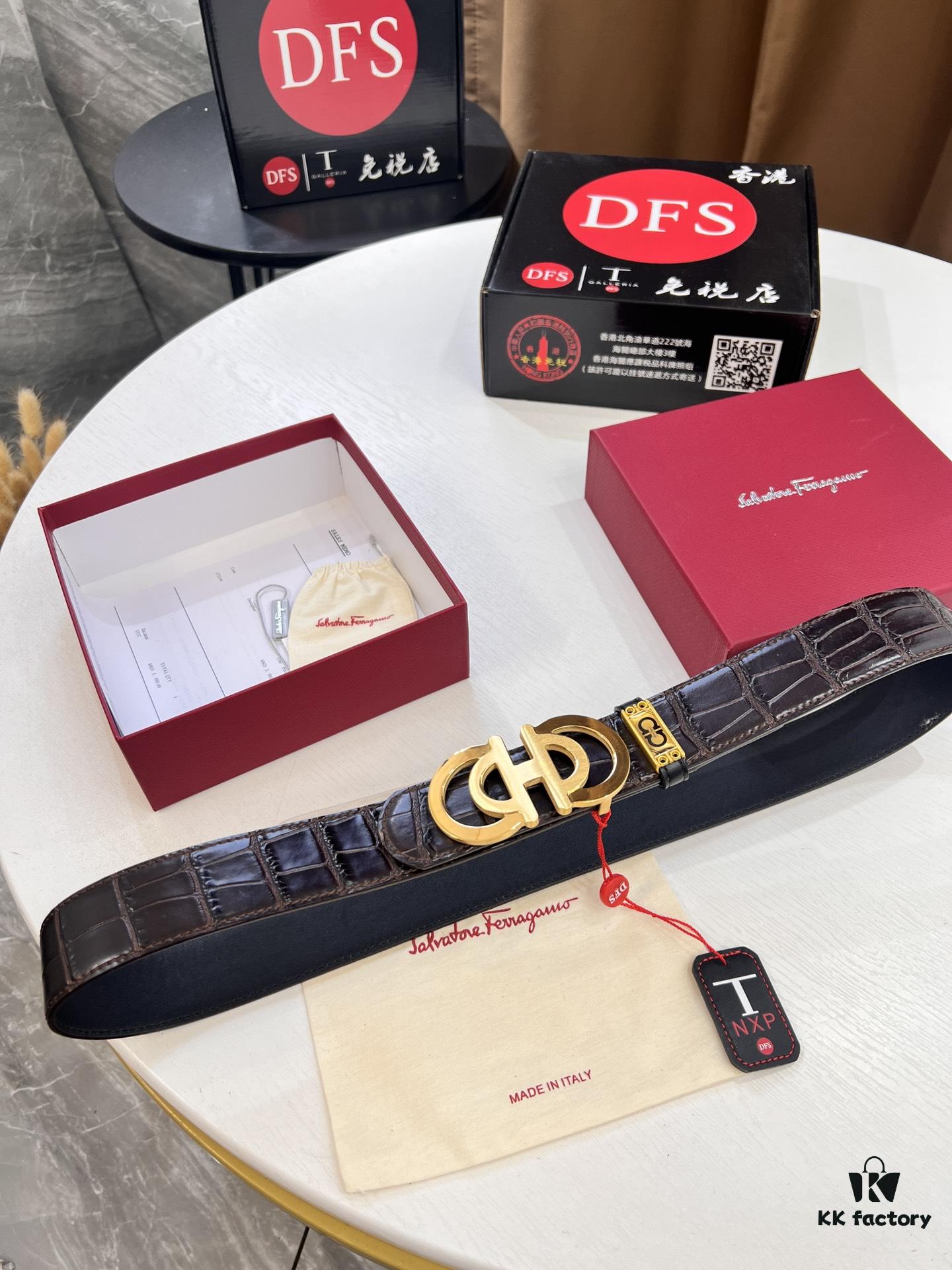 6932003c3a89a121ed54fe96 Top-tier Salvatore Ferragamo Belt, Original 8-Shaped Hardware, Genuine Crocodile-Texture Full-Grain Leather, Hong Kong Duty-Free Gift Box, Anti-Counterfeit QR Code Authentication