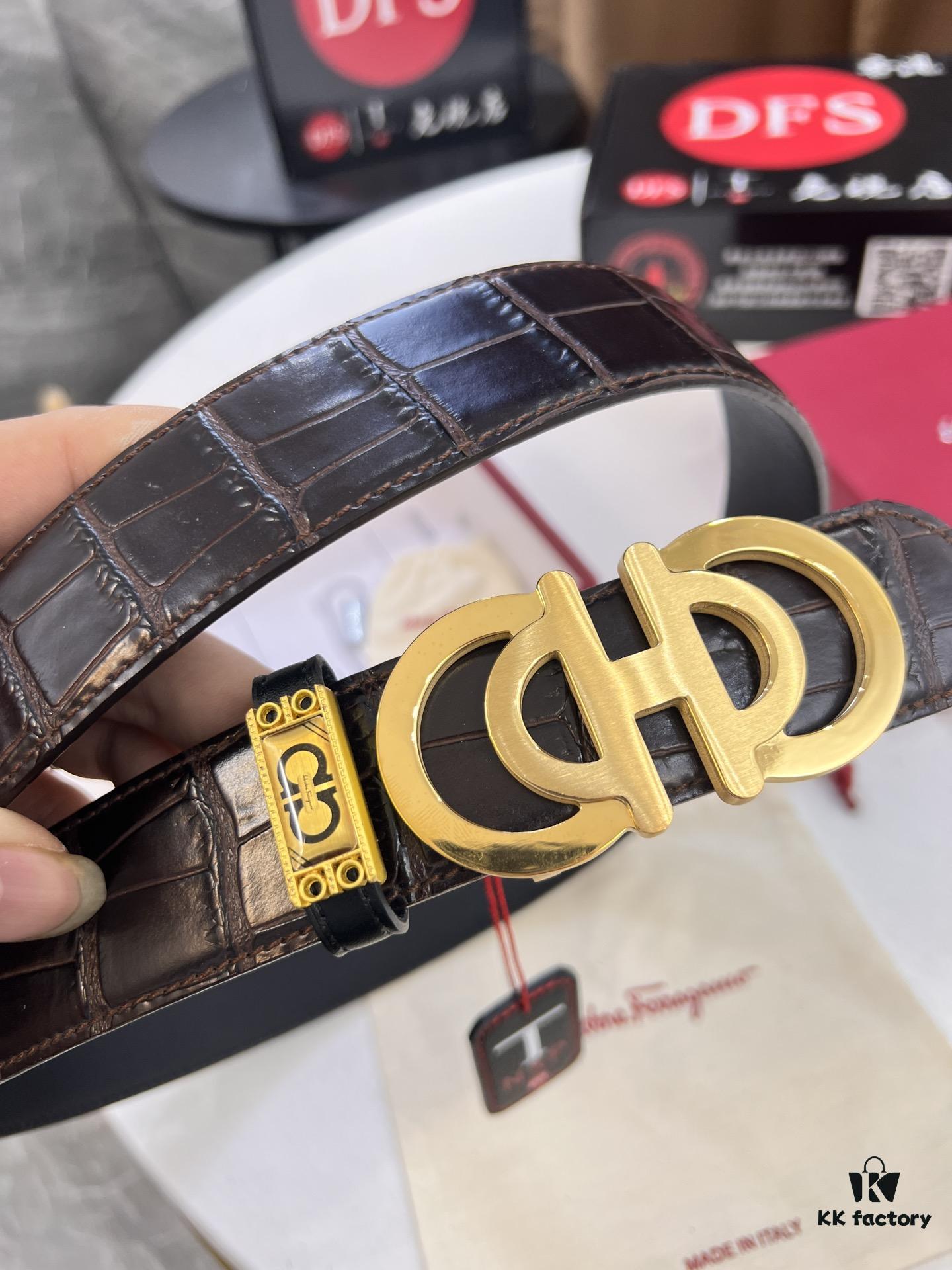 6932003c3a89a121ed54fe97 Top-tier Salvatore Ferragamo Belt, Original 8-Shaped Hardware, Genuine Crocodile-Texture Full-Grain Leather, Hong Kong Duty-Free Gift Box, Anti-Counterfeit QR Code Authentication