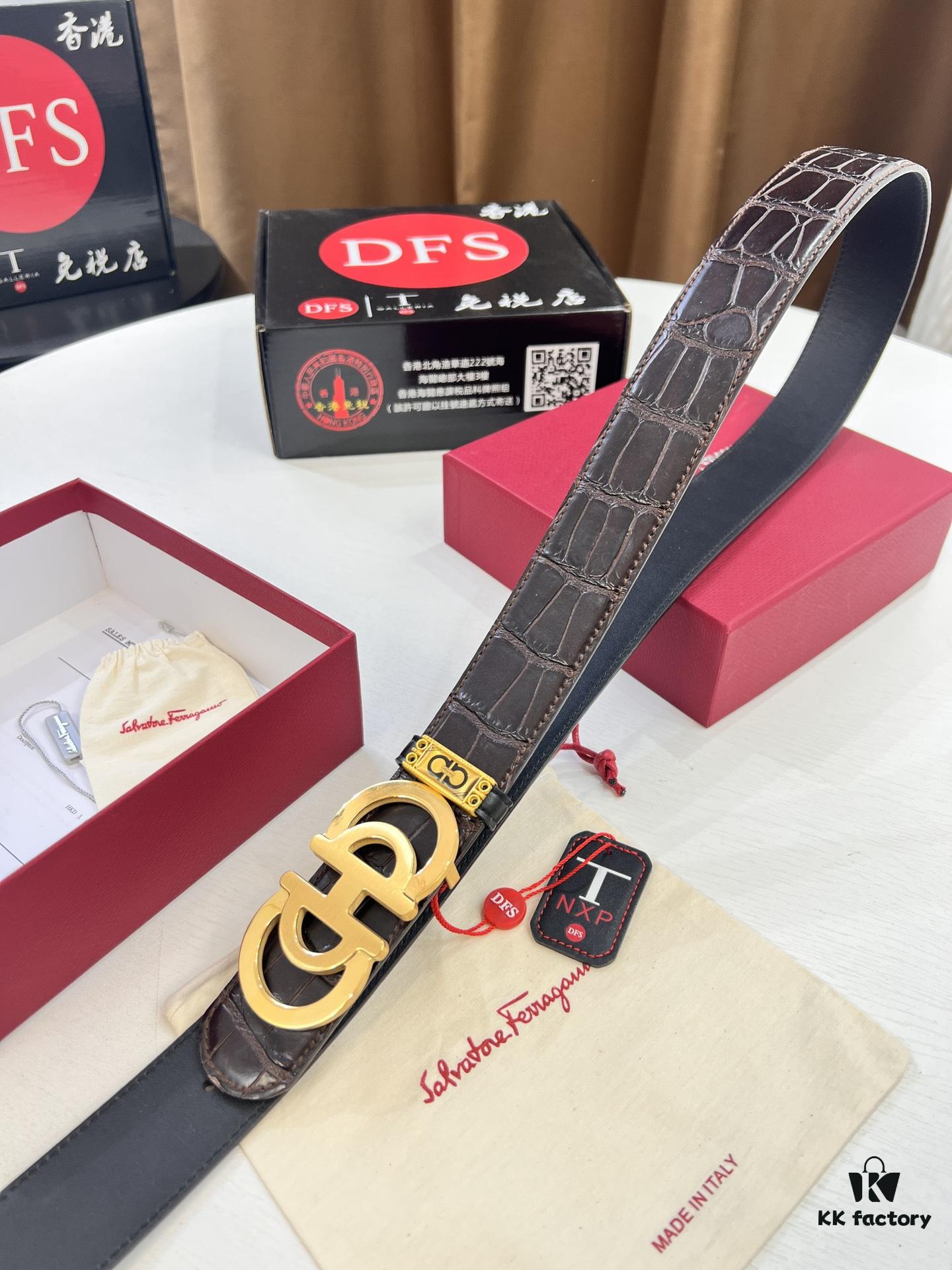 6932003c3a89a121ed54fe99 Top-tier Salvatore Ferragamo Belt, Original 8-Shaped Hardware, Genuine Crocodile-Texture Full-Grain Leather, Hong Kong Duty-Free Gift Box, Anti-Counterfeit QR Code Authentication
