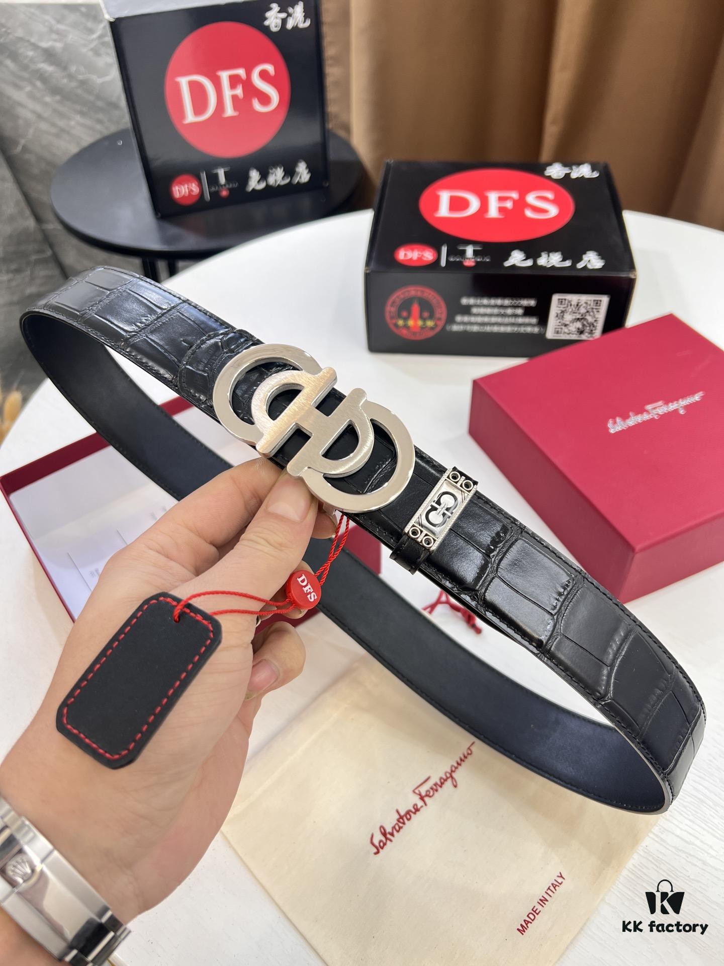 6932003c3a89a121ed54fe9b Top-tier Salvatore Ferragamo Men's Crocodile Pattern Genuine Leather Belt, 3.8cm Width, Original 8-Shaped Hardware, Embossed Logo, NXP Chip, Adjustable Length