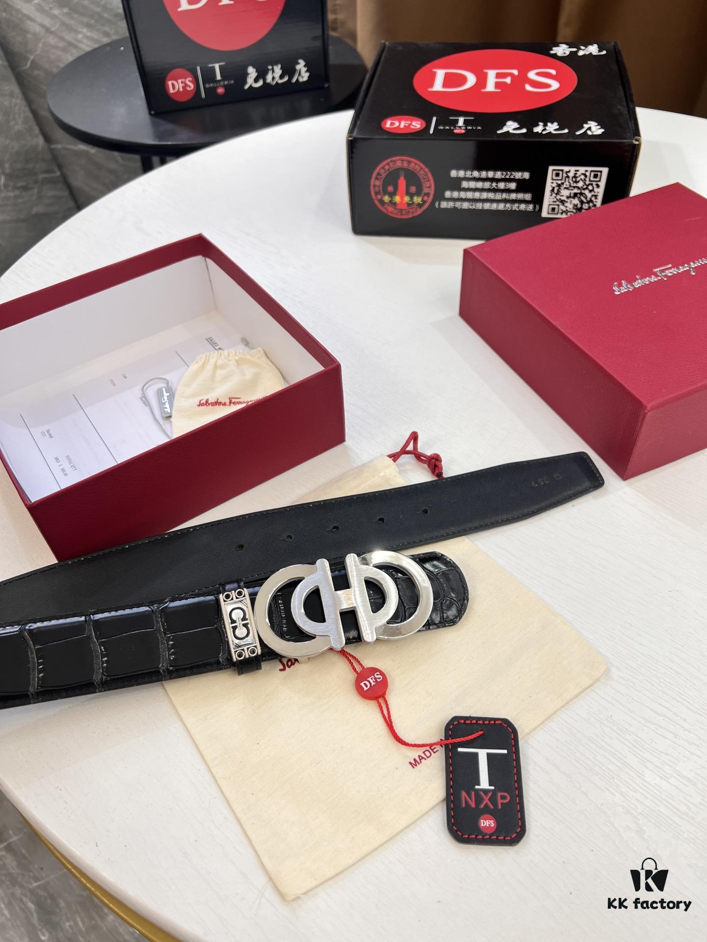 6932003c3a89a121ed54fe9d Top-tier Salvatore Ferragamo Men's Crocodile Pattern Genuine Leather Belt, 3.8cm Width, Original 8-Shaped Hardware, Embossed Logo, NXP Chip, Adjustable Length