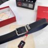 Ferragamo Men's Belt, Genuine First-Layer Cowhide with Palm Pattern, Reversible Design, 3.5cm Width, H-Frame Buckle, Precision Stainless Steel Hardware